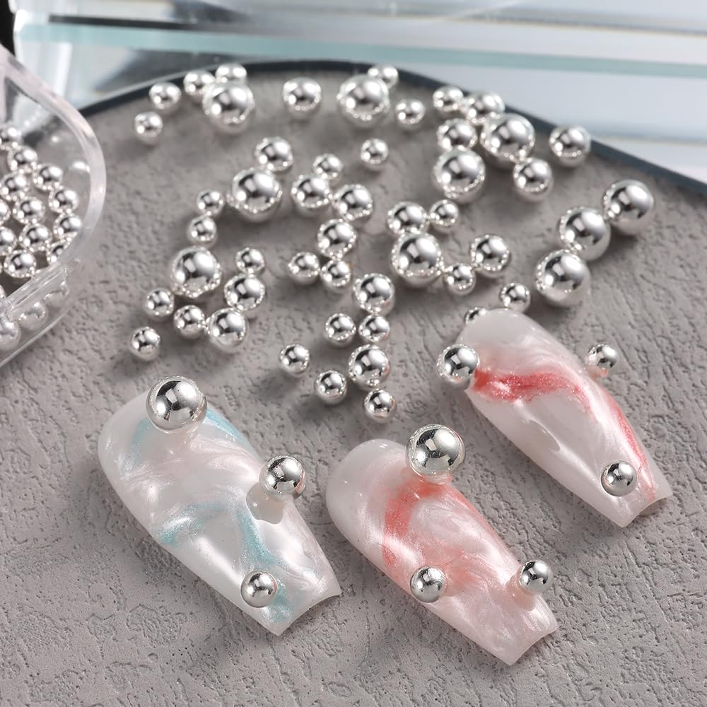 3D Mixed Sizes Silver Nail Art Steel Studs Jewels Metal Caviar Nails Beads Ball Nail Rivets Jewelry For Women Nail Diy Crafts To