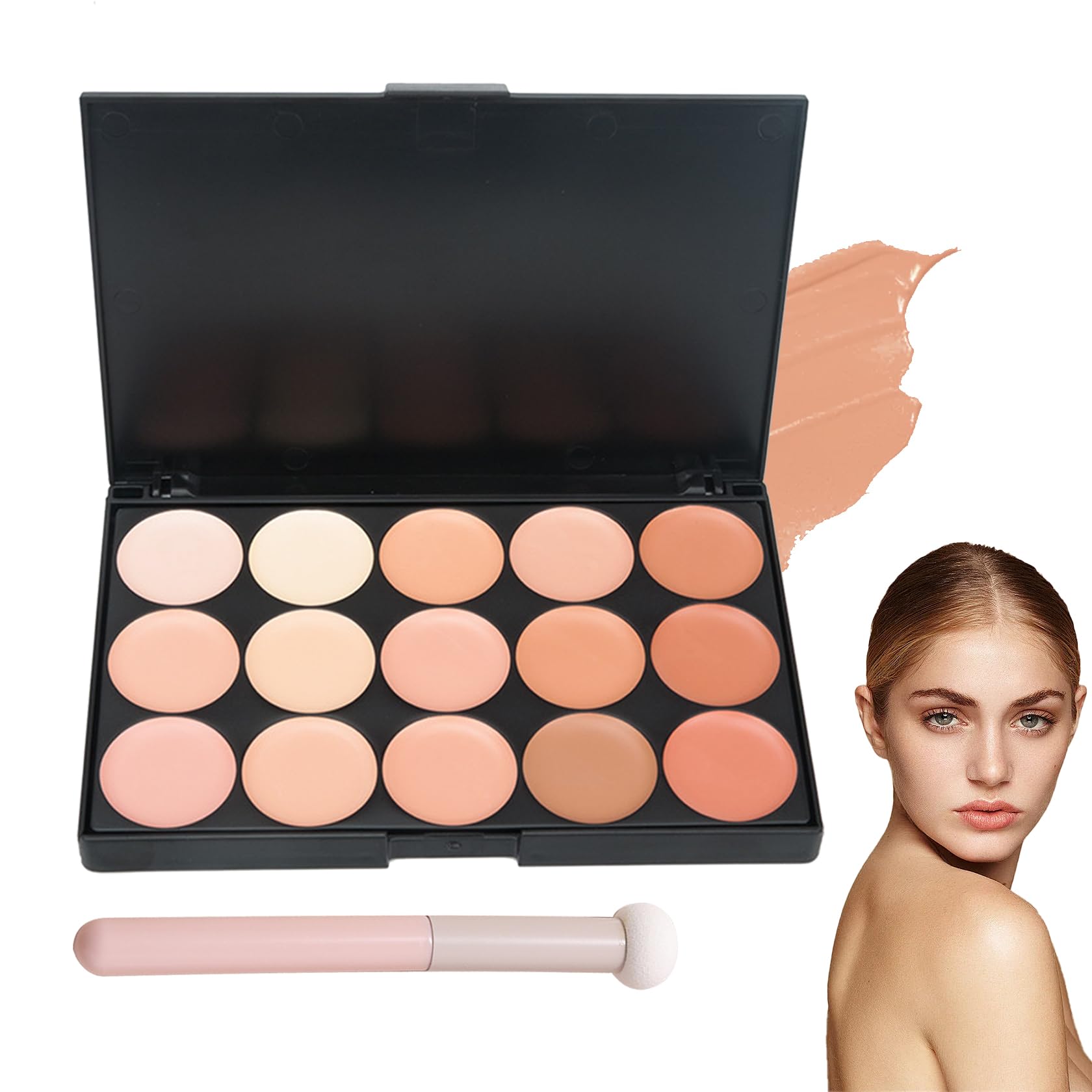 15 Colors Correcting Concealer Palette With Brush,Colors Corrector Palettes Long Lasting Moisturizing Cream Contour Makeup Palet