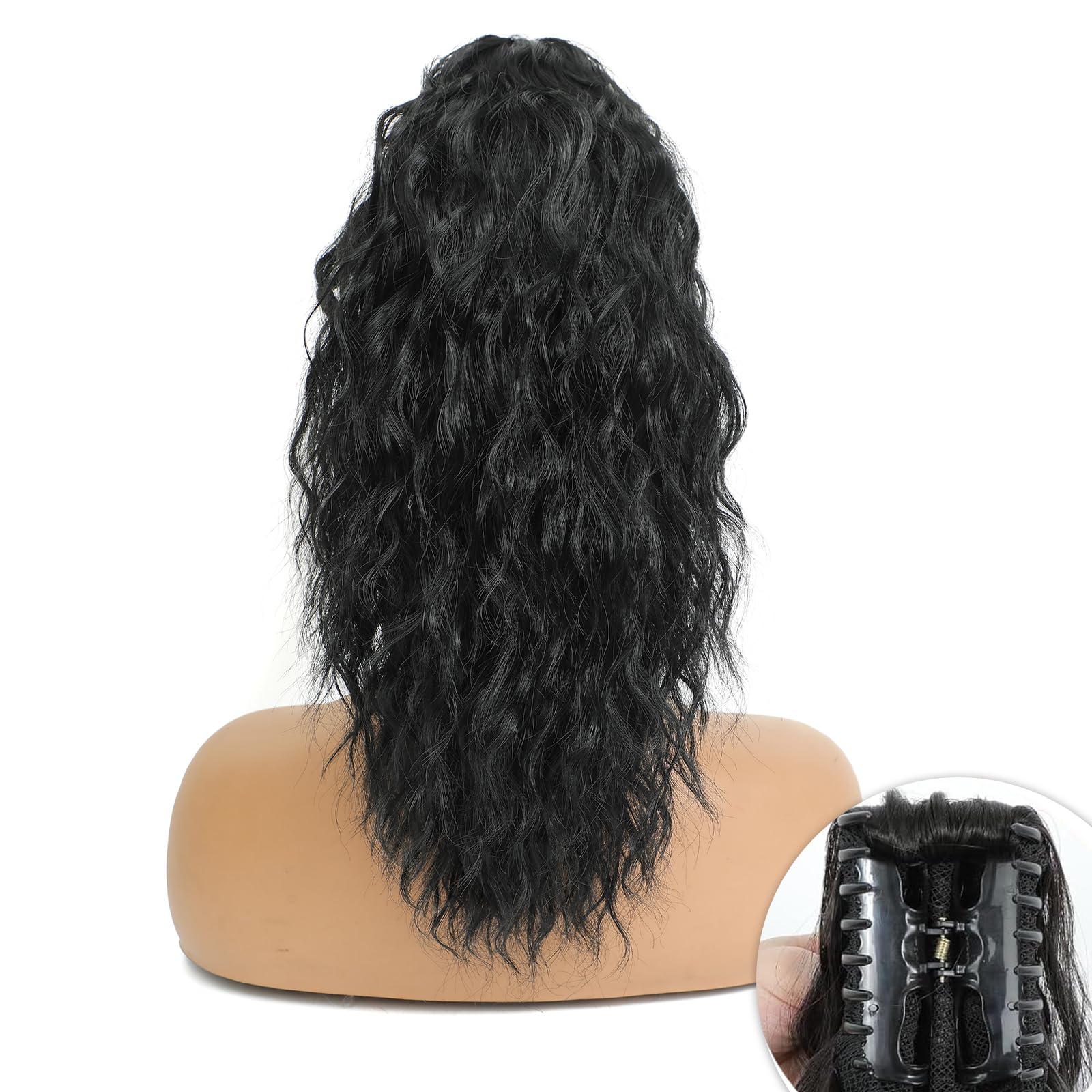 YISIKUNNUO Black Curly Claw Ponytail 16, Fluffy Natural Wave Hair