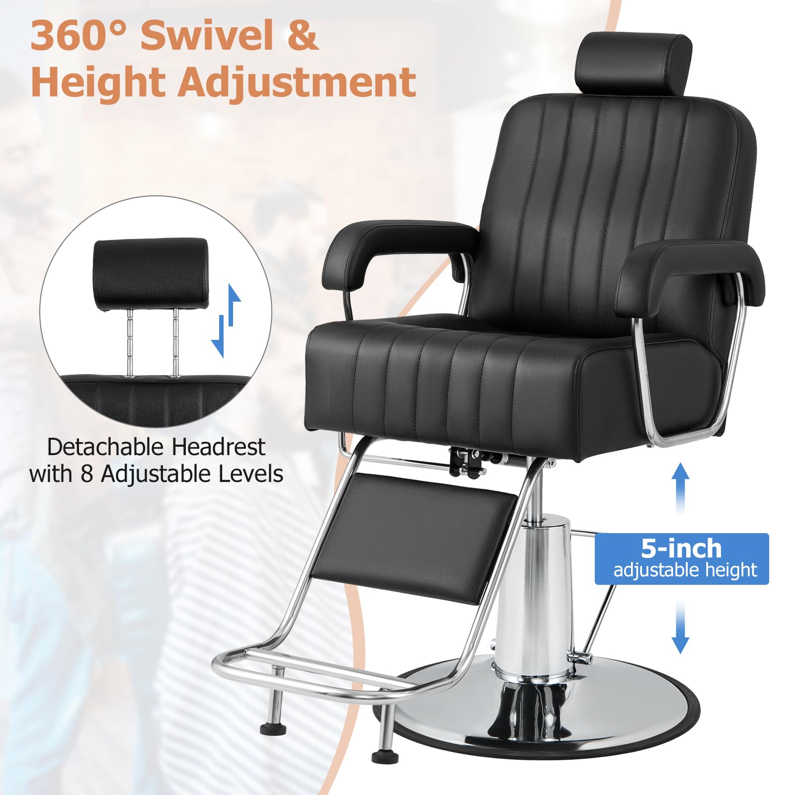 Giantex Reclining Barber Chair - Salon Chair For Hair Stylist, Recline Backrest, 360 Degrees Swivel, Height Adjustment, Heavy Du