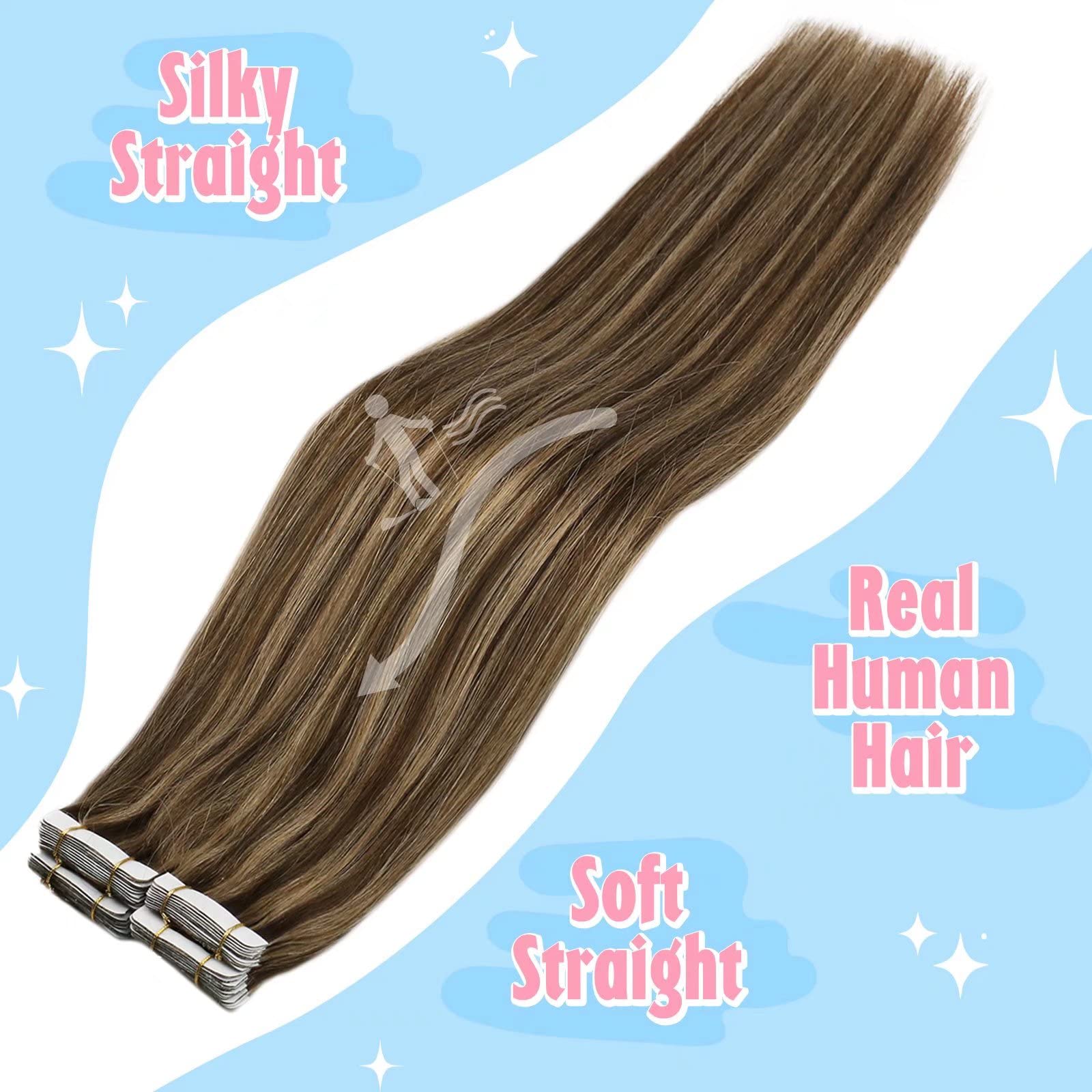 Sunny Tape In Hair Extensions Human Hair Brown Tape In Extensions Human Hair Dark Brown Highlighted Caramel Blonde Hair Extensio