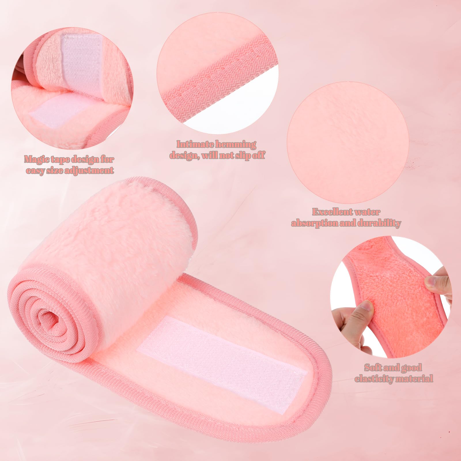 Obeoby 6 Pack Spa Facial Headbands For Women, Adjustable Face Wash Headband Coral Fleece Skincare Headband Make Up Wrap Head For