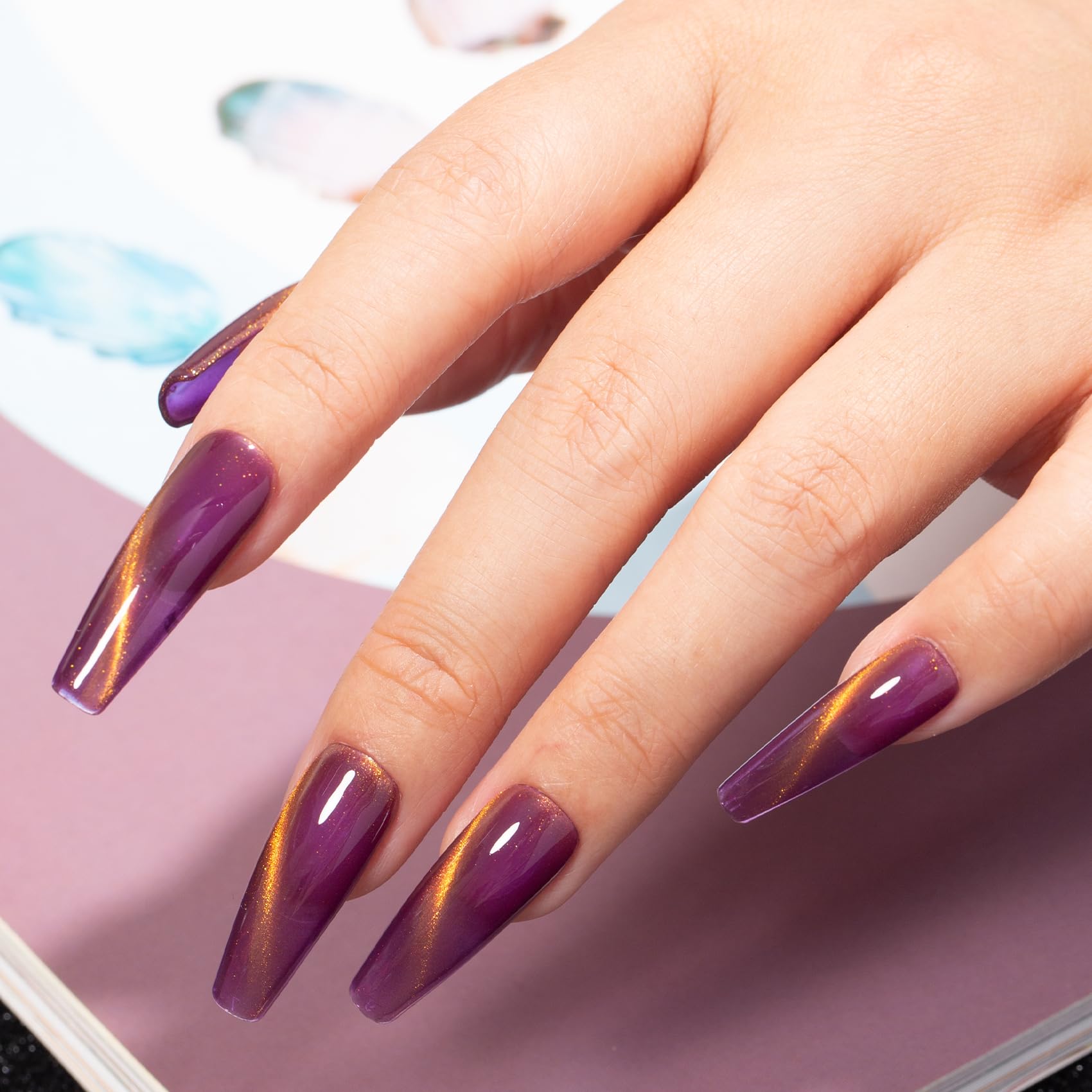 Maychao 15Ml Cat Eye Gel Nail Polish 1Pc Medium Purple Gel Polish With Magnet Soak Off Holographic Magnetic Nail Polish For Nail