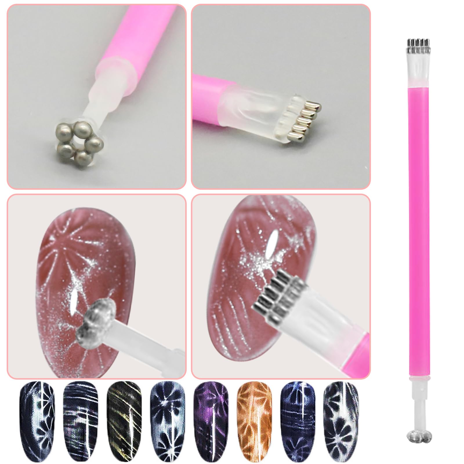 CANIPHA Cat Eye Nail Magnet Set - 4Pcs Double-Head Acrylic Tool, Strong Suction, Silver, for Salon & DIY Home Manicure