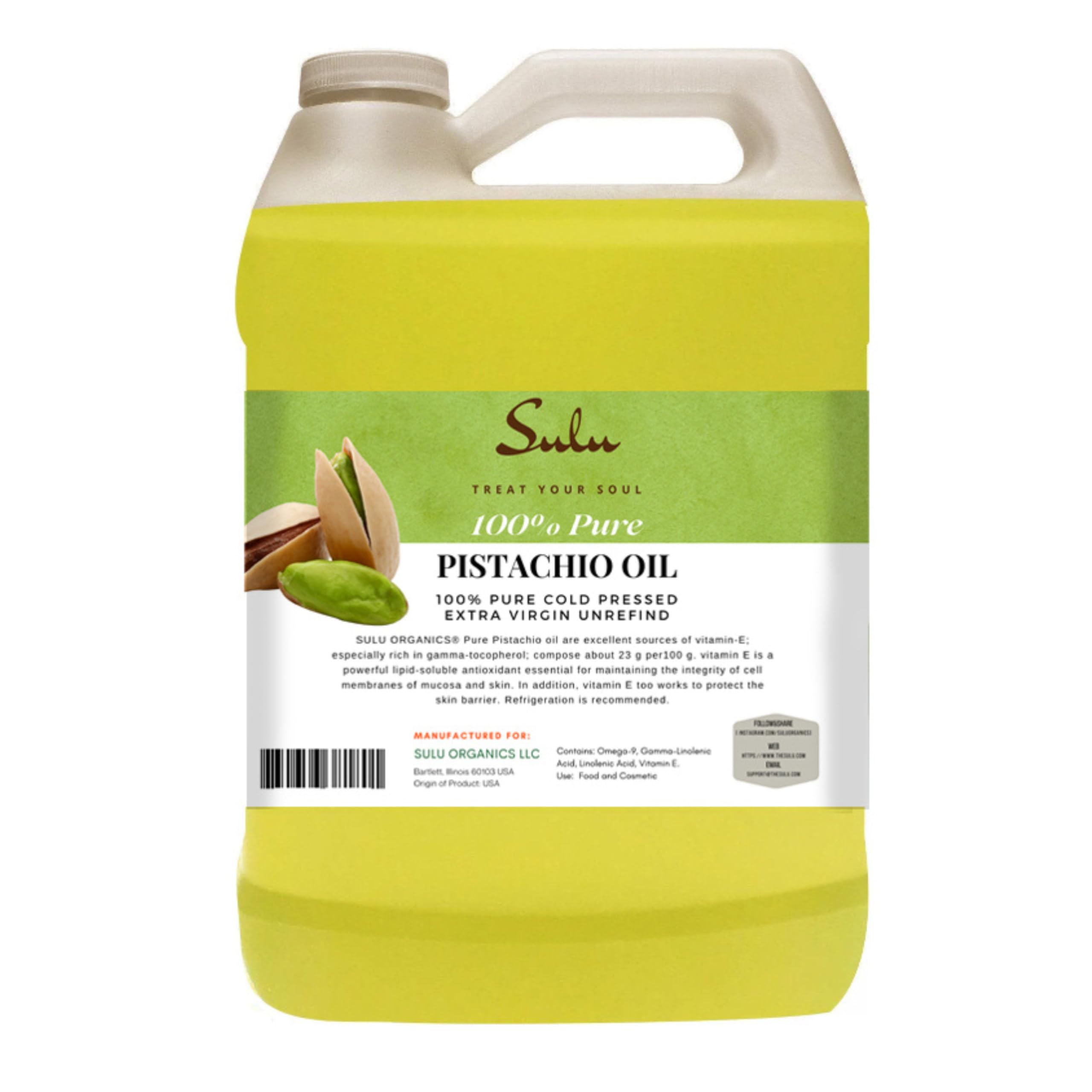100% Pure Extra Virgin Unrefined Pistachio Oil (64 oz)/4 lbs