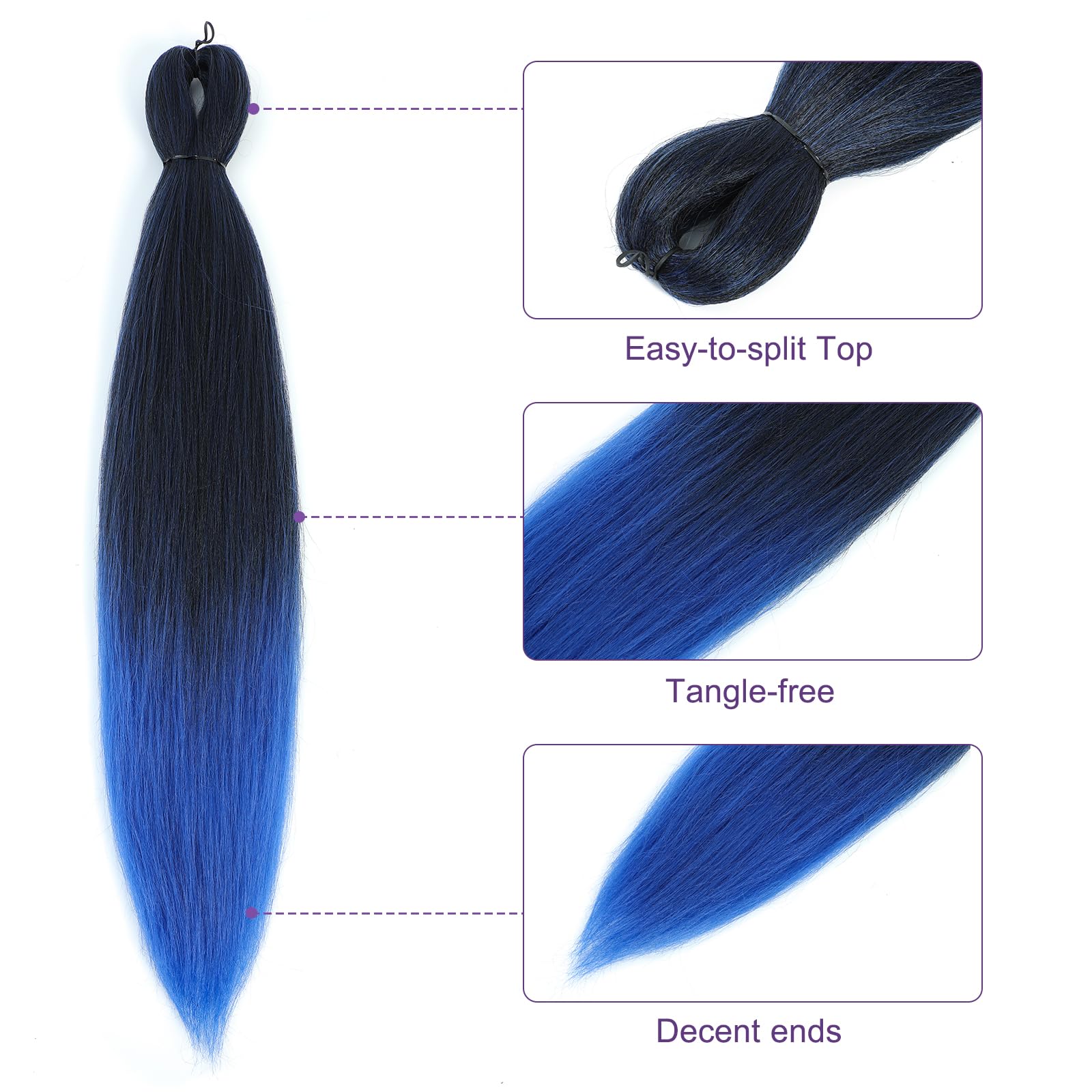 Rosdina Pre-Stretched Braiding Hair - 26 Inch 8 Packs Ombre Blue Long Braiding Hair For Twist Or Box Braids, Yaki Texture Hot Wa