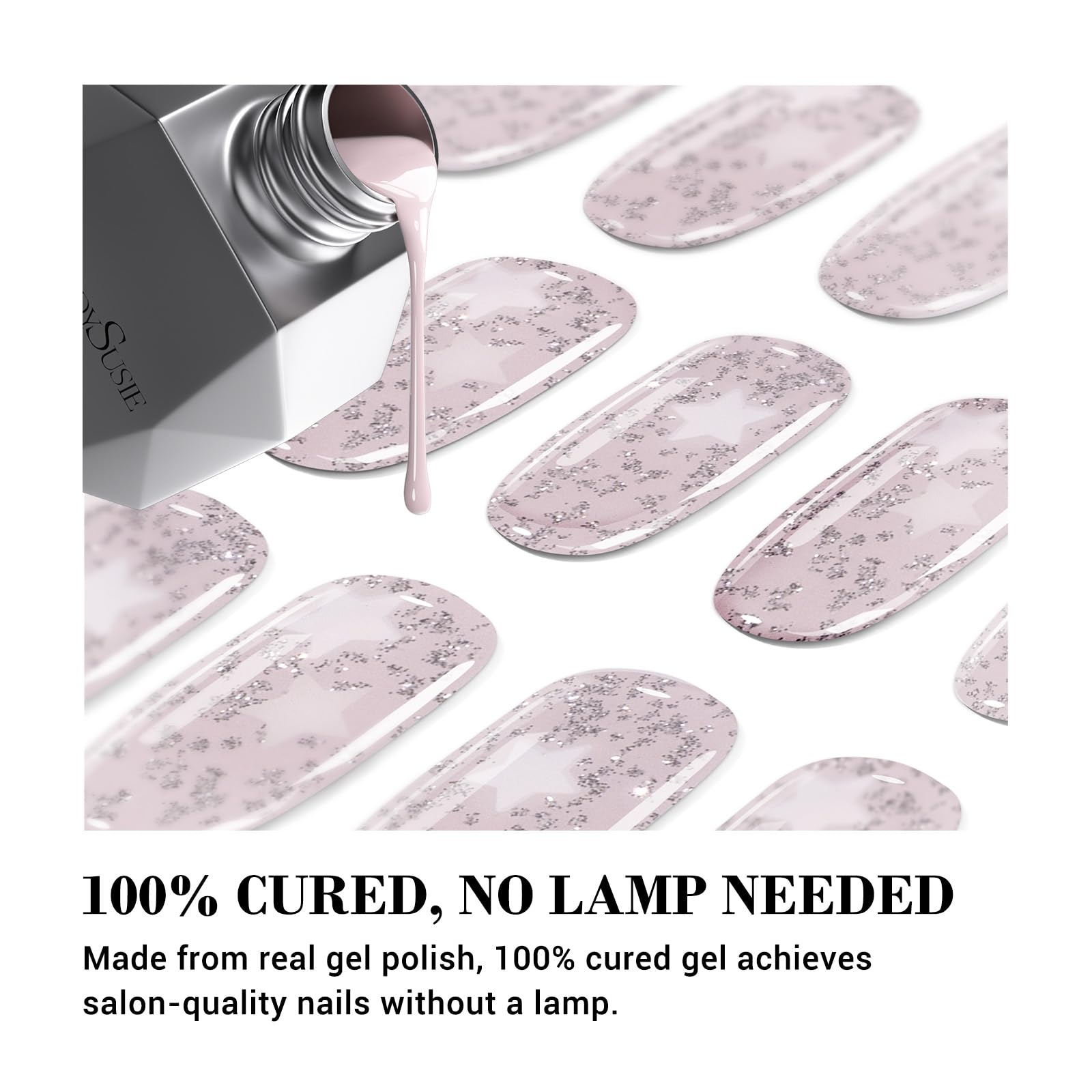 MelodySusie Qcoat Fully Cured Gel Nail Strips, Sliver Stars, UV Free Nail Polish Strips, Salon Quality, Long Lasting Gel Nail St