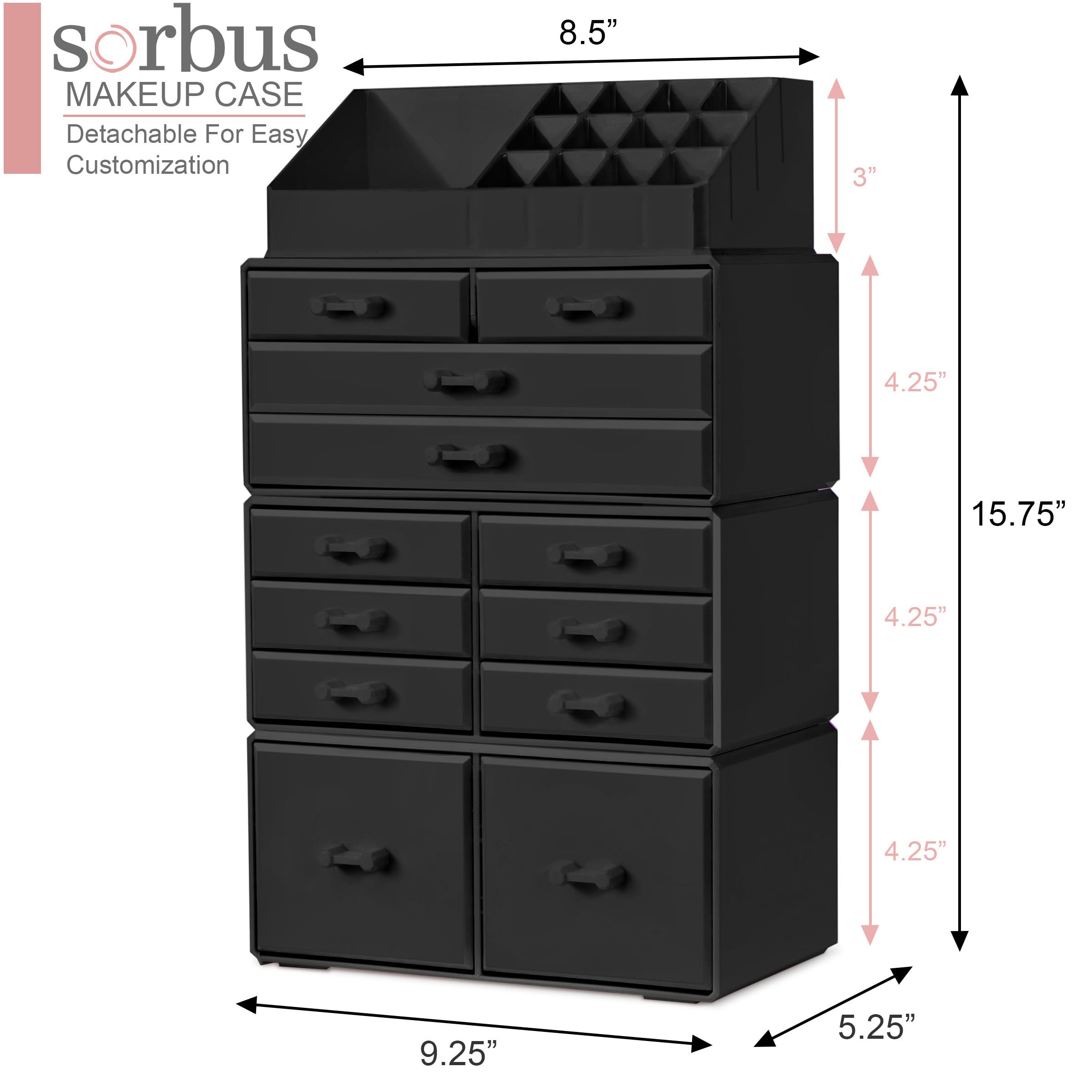 Sorbus Large Makeup Organizer - Stackable Jewelry & Makeup Organizer For Vanity, Bathroom Storage, Dresser - 12 Drawers Cosmetic
