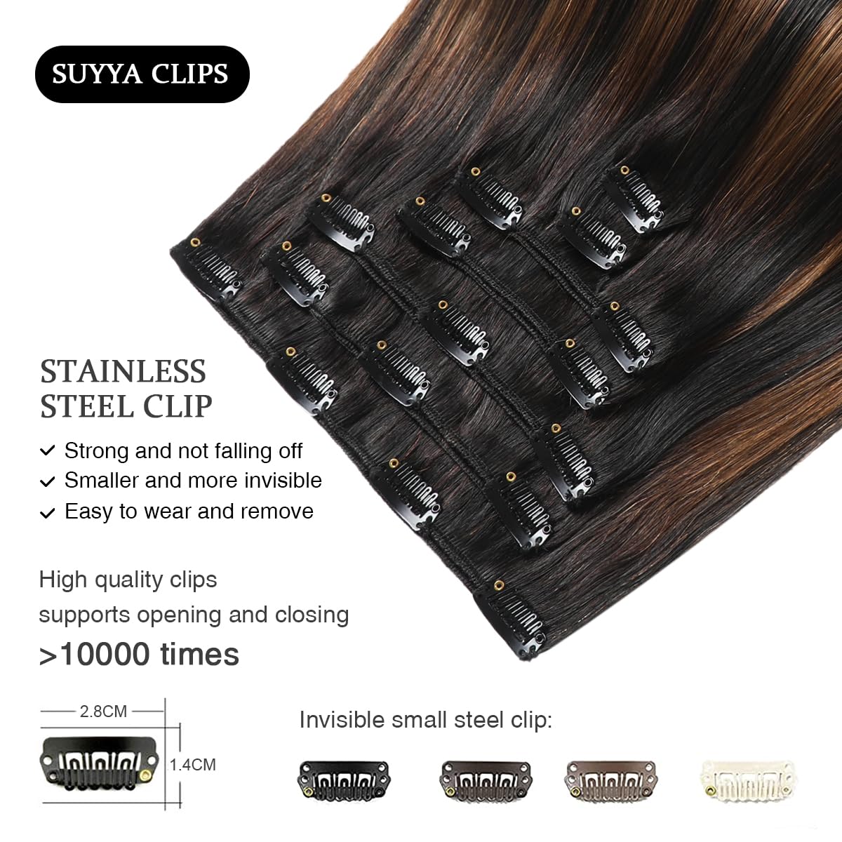 Suyya Clip In Hair Extensions Real Human Hair 14 Inch 110G 7Pcs Hair Extensions Real Human Hair Clip Ins Silky Straight Double W