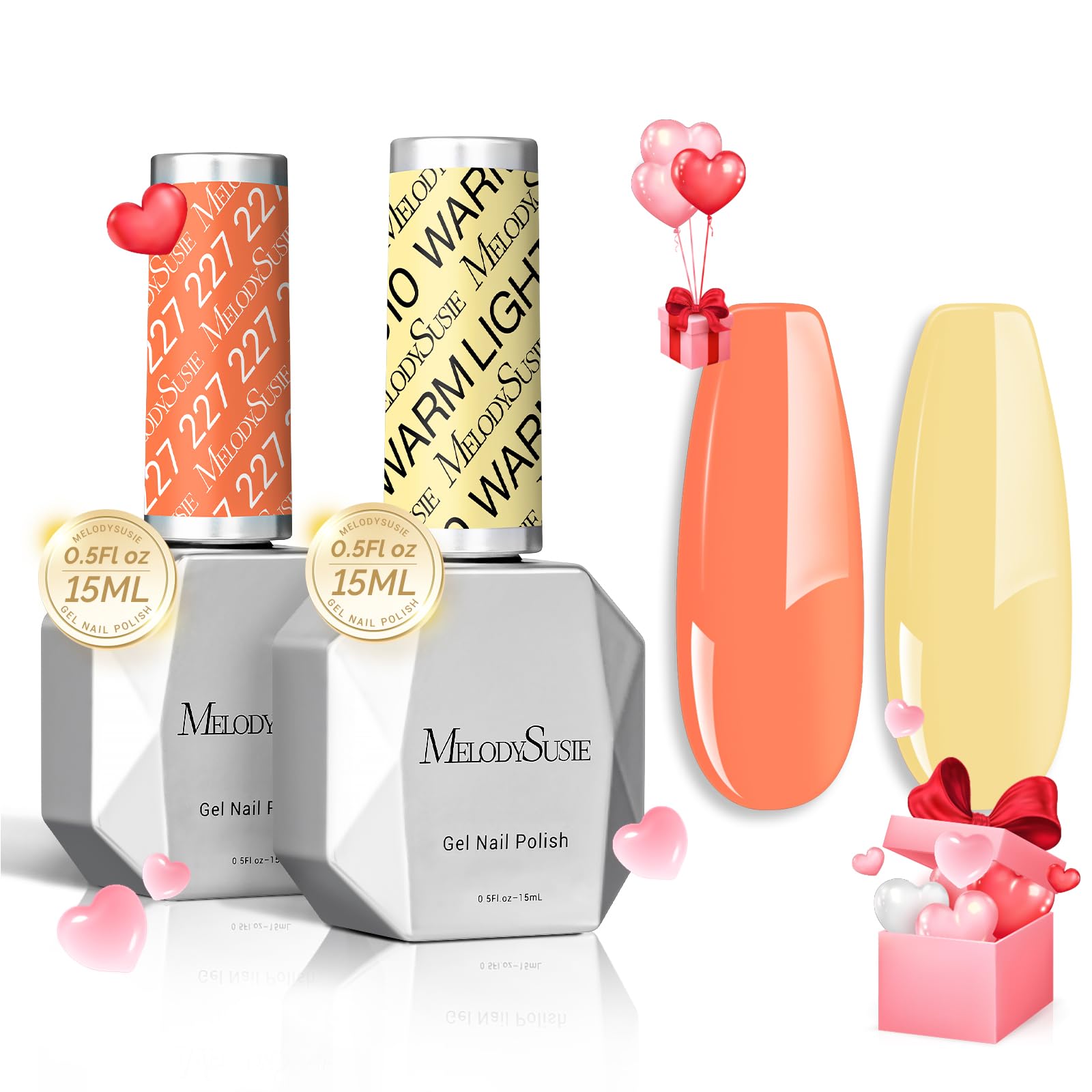 MelodySusie Thick Gel Nail Polish Set- 2 Pcs 15ML Creamy Orange & Yellow Gel Polish Set Soak Off UV LED Christmas Gift for Women