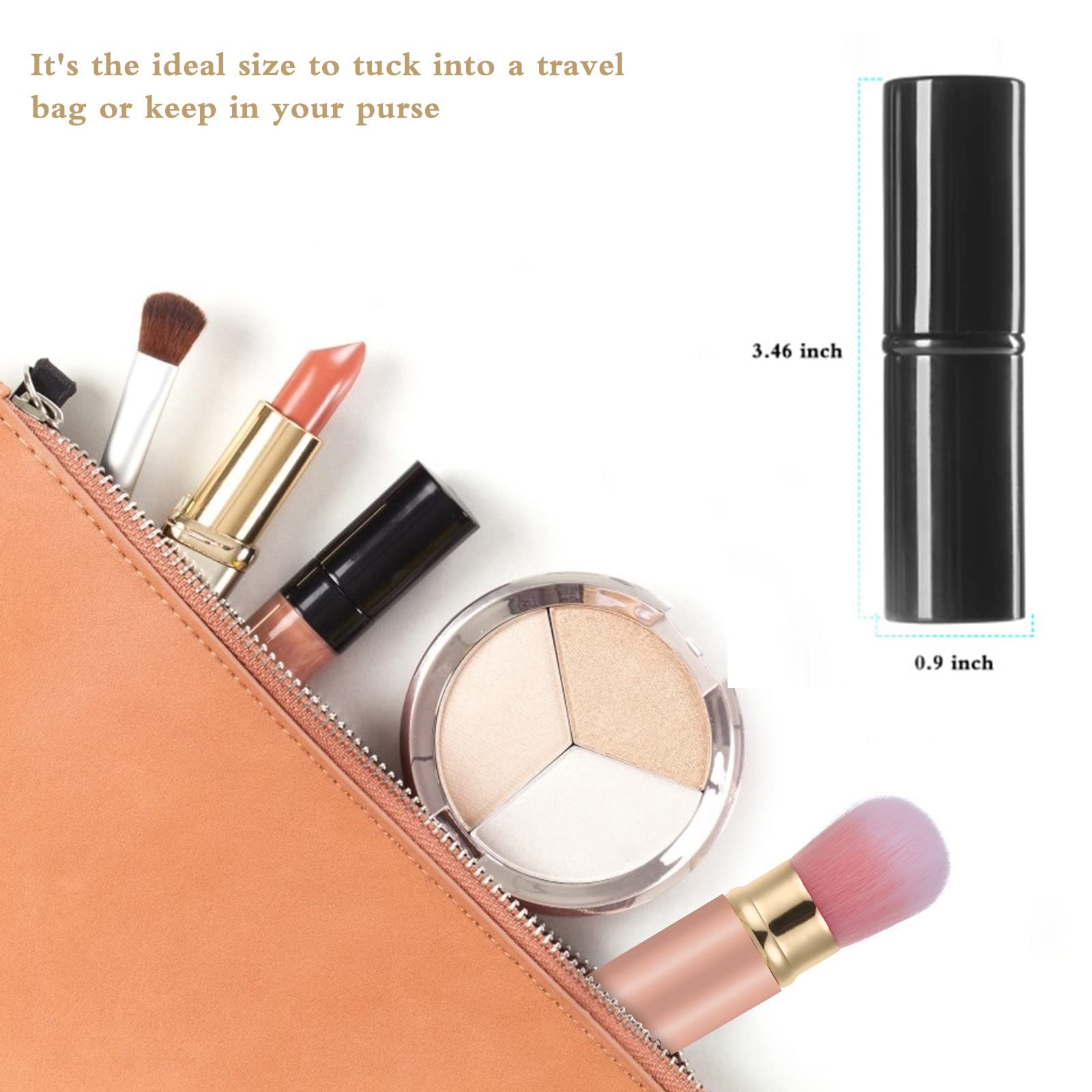 Falliny 2 Pack Retractable Makeup Brush, Kabuki Powder Foundation Makeup Brush, Travel Face Blush Brush With Cover For Blush,Bro