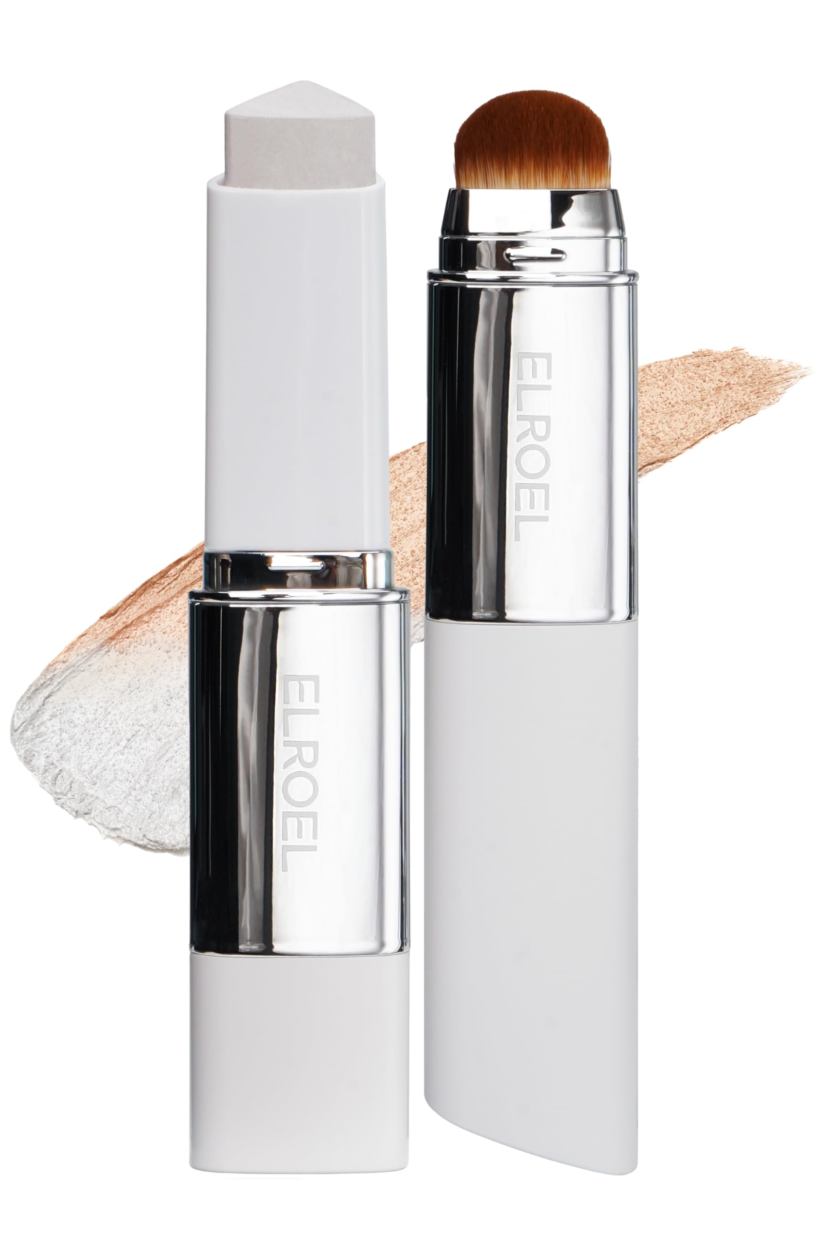 ELROEL BLANC Cover Cream Stick V - Korean Color-Changing Foundation with Detachable Brush - Full to Medium Coverage Base Makeup 
