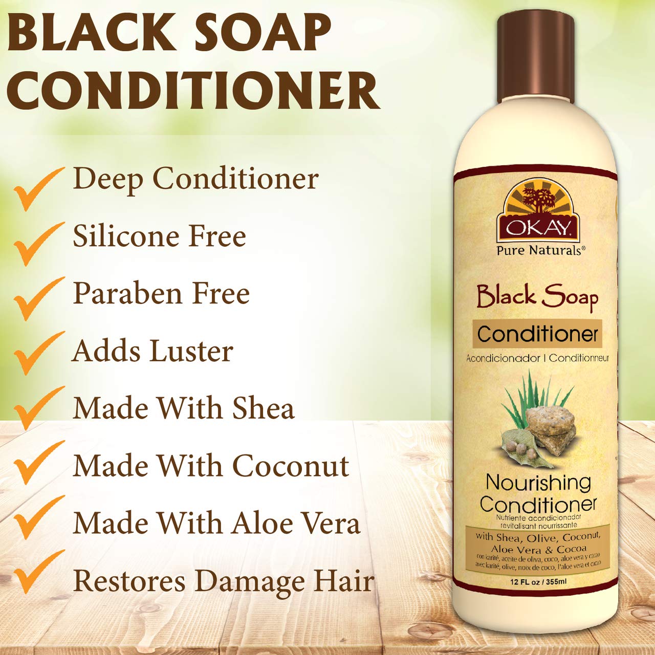 OKAY | African Black Soap Conditioner | For All Hair Types & Textures | Hydrate & Moisturize | With Shea, Olive, Coconut, Aloe V