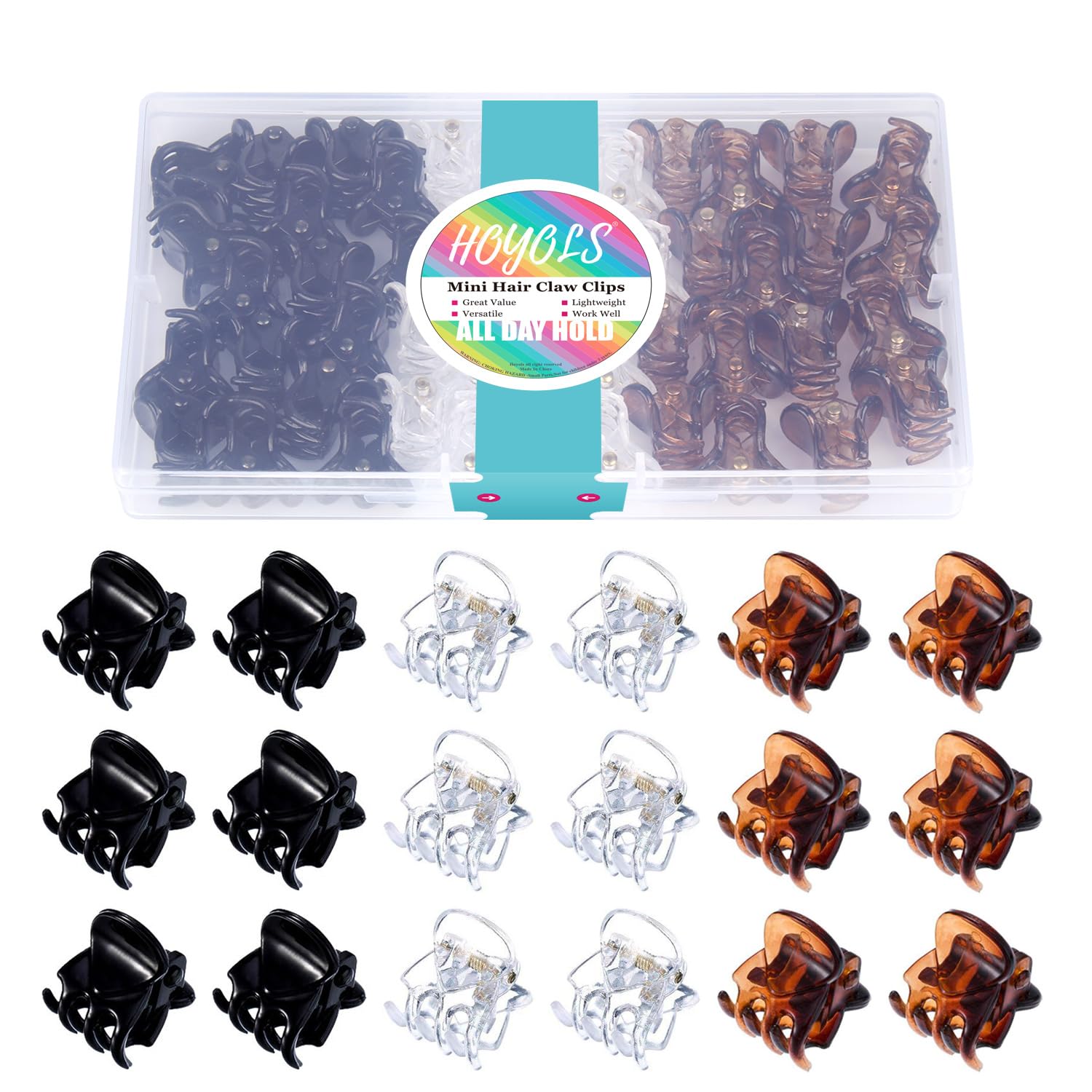 Hoyols 48pcs Mini Hair Clips, Small Hair Claw Clip for Women Girls, Black White Brown Color Assortment for Fine Curly Medium Thi