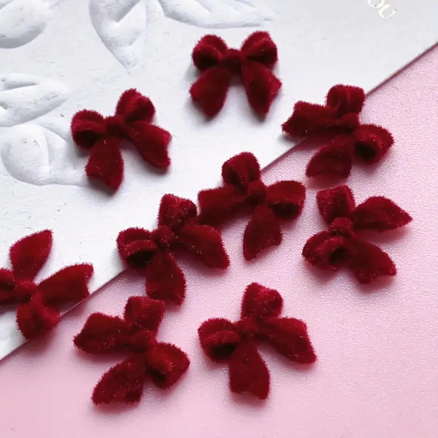 50Pcs Bow Nail Charms 3D Red Ribbon Bow Nail Art Charms Premium Velvet Flat Back Nail Designs Charms Cute Red Resin Bow Nail Art