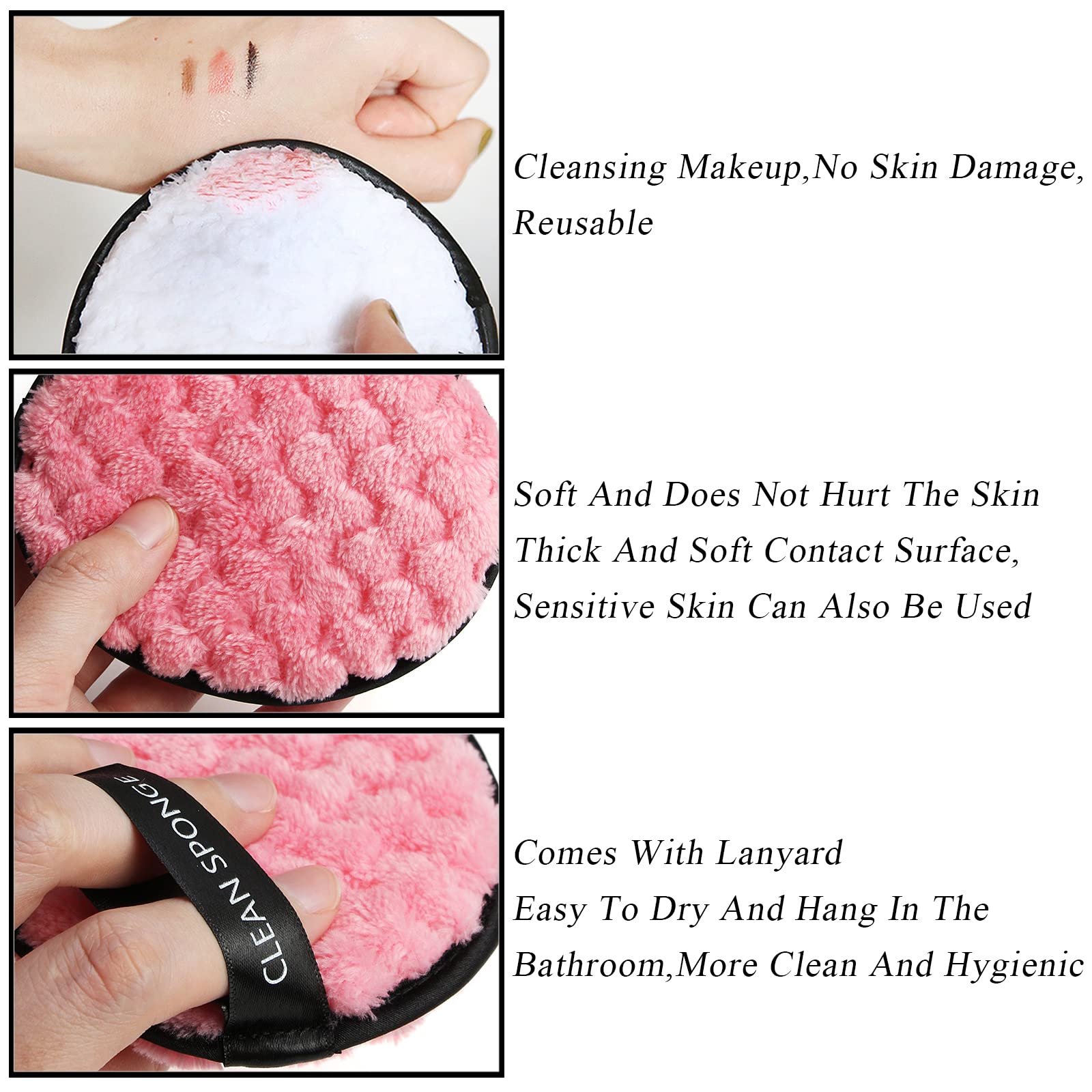 Vtrem 4 Colors Reusable Makeup Remover Pads Soft Facial Cleaning Puffs Towels Face Eye Lip Remover Pads Double-Side Washable Mak