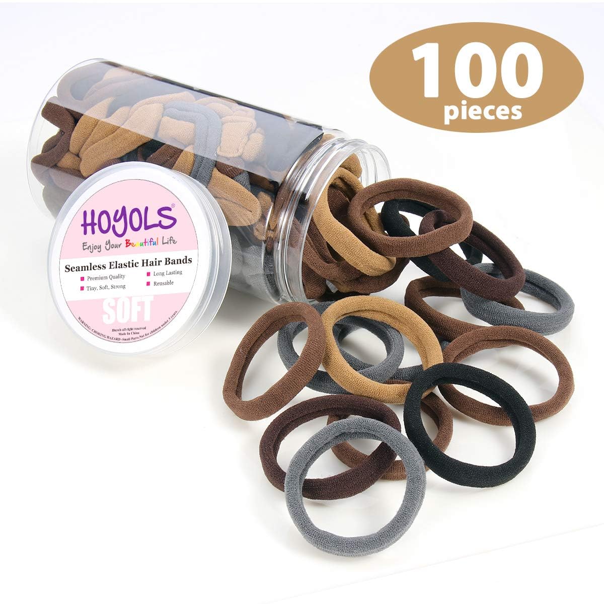 Hoyols Soft Thick Seamless Cotton Hair Ties, Ponytail Scrunchies Head Bands No Damage Crease For Women Girls Kids Ponytail Holde