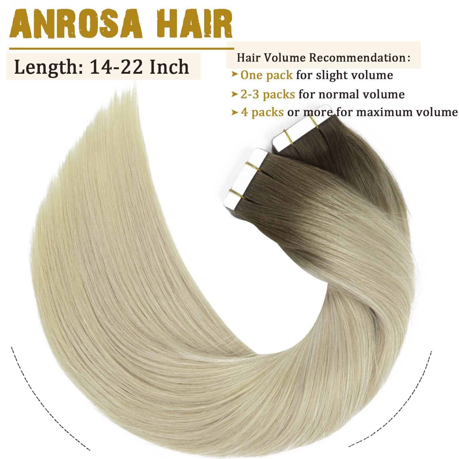 Anrosa Tape In Hair Extensions Real Remy 16Inch Ash Brown To Blonde Fashion Color Tape In Hair Extensions Natural Hair Double Si