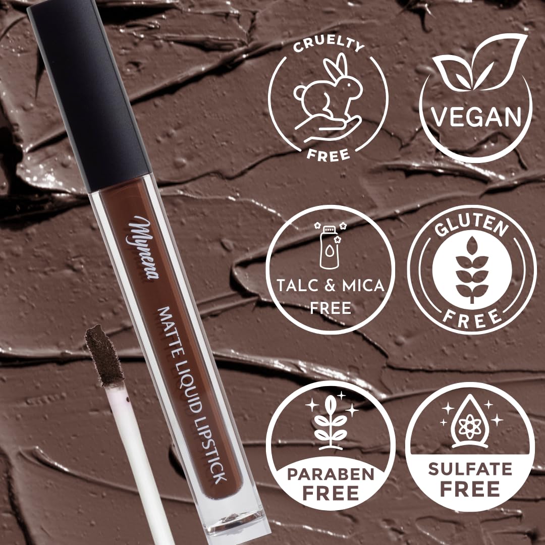 Mynena Brown Long-Lasting Matte Liquid Lipstick Intense Color Smudge-Proof & Waterproof Comfortable Hydrating Shea Butter Vegan