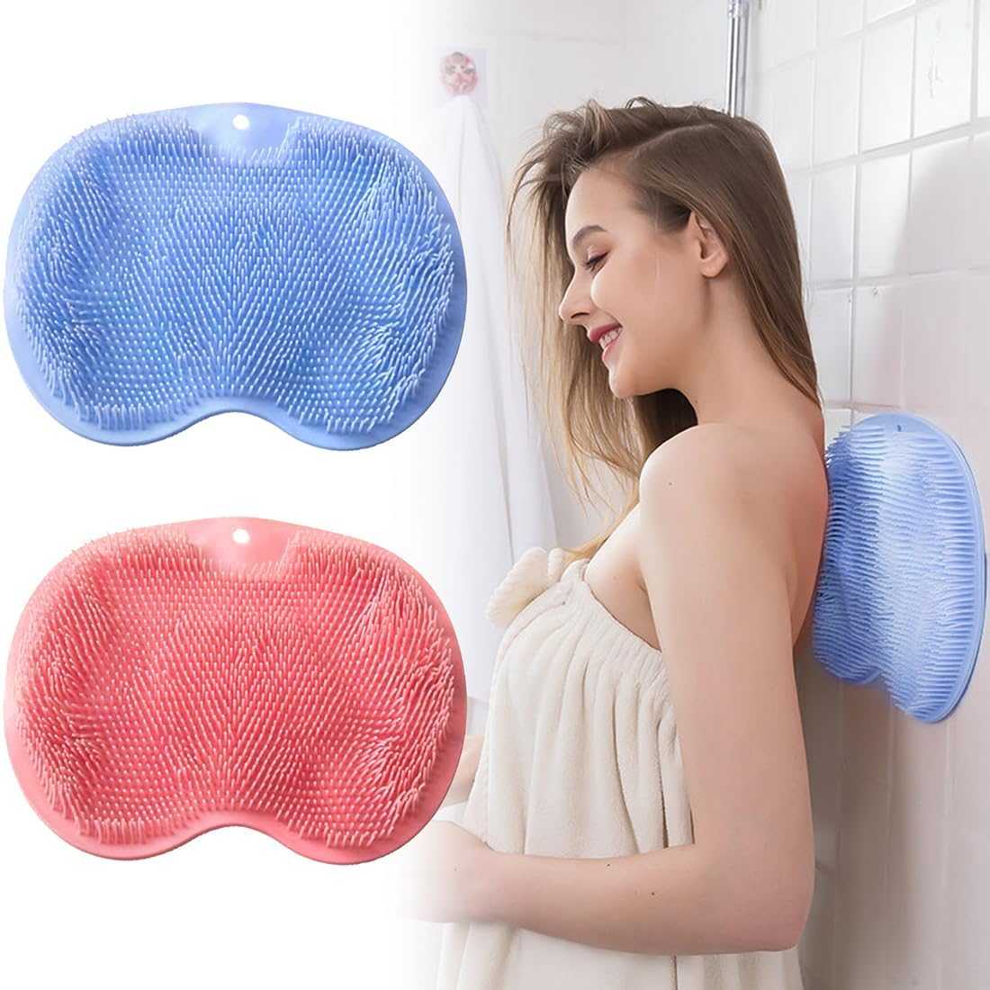Shower Back & Foot Massager,Wall Mounted Back Scrubber Silicone Bath Massage Cushion Brush With Suction Cups,Bathroom Wash Foot 