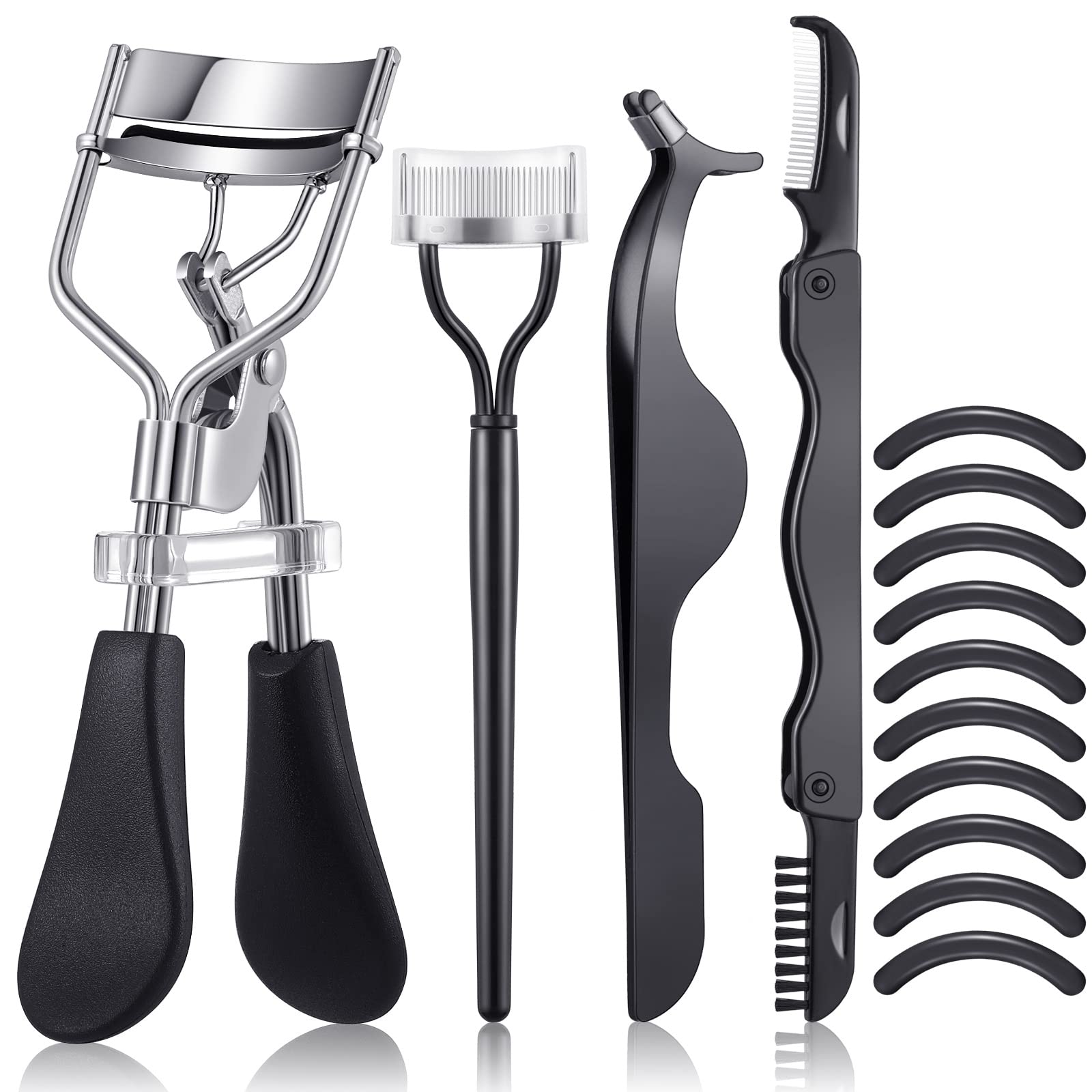 5 Pieces Eyelash Curler Set Include Eyelash Curlers with 10 Pieces Eyelash Curler Refill Pads Eyelash Comb Eyebrow Brush Eyelash