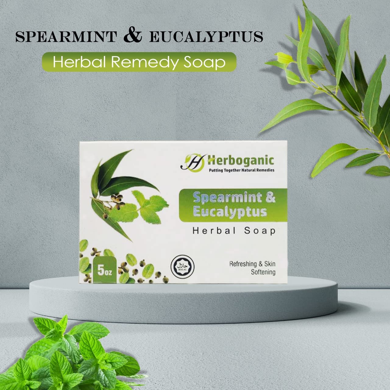 HERBOGANIC Spearmint and Eucalyptus Herbal Bar Soap | Invigorating Herbal Soap Refreshes and Revitalizes | For Energized, Rejuve