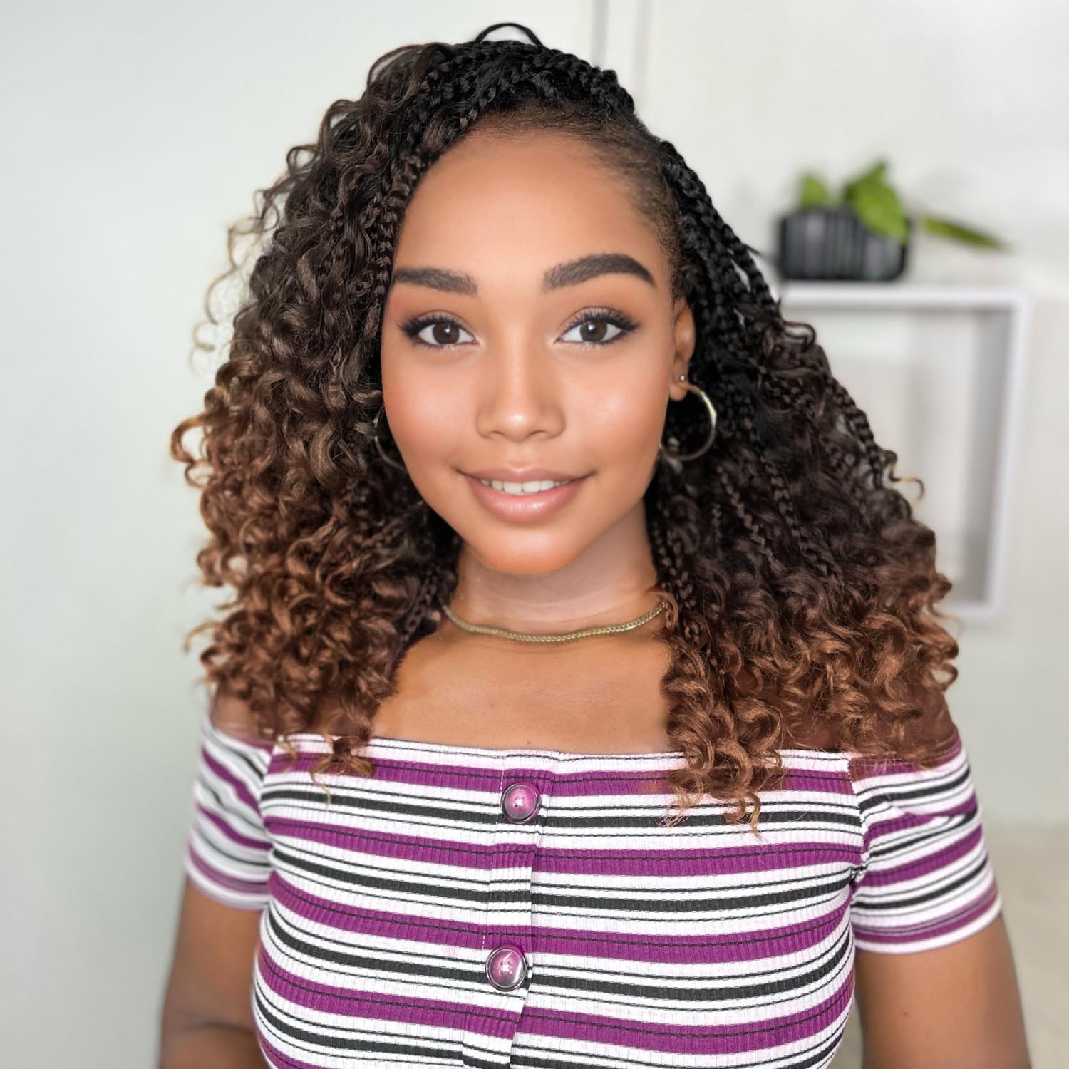 Yewell 9 Packs Goddess Box Braids Crochet Hair Boho Crochet Box Braids With Curly Ends Crochet Hair For Black Women, 12 Inch Pre