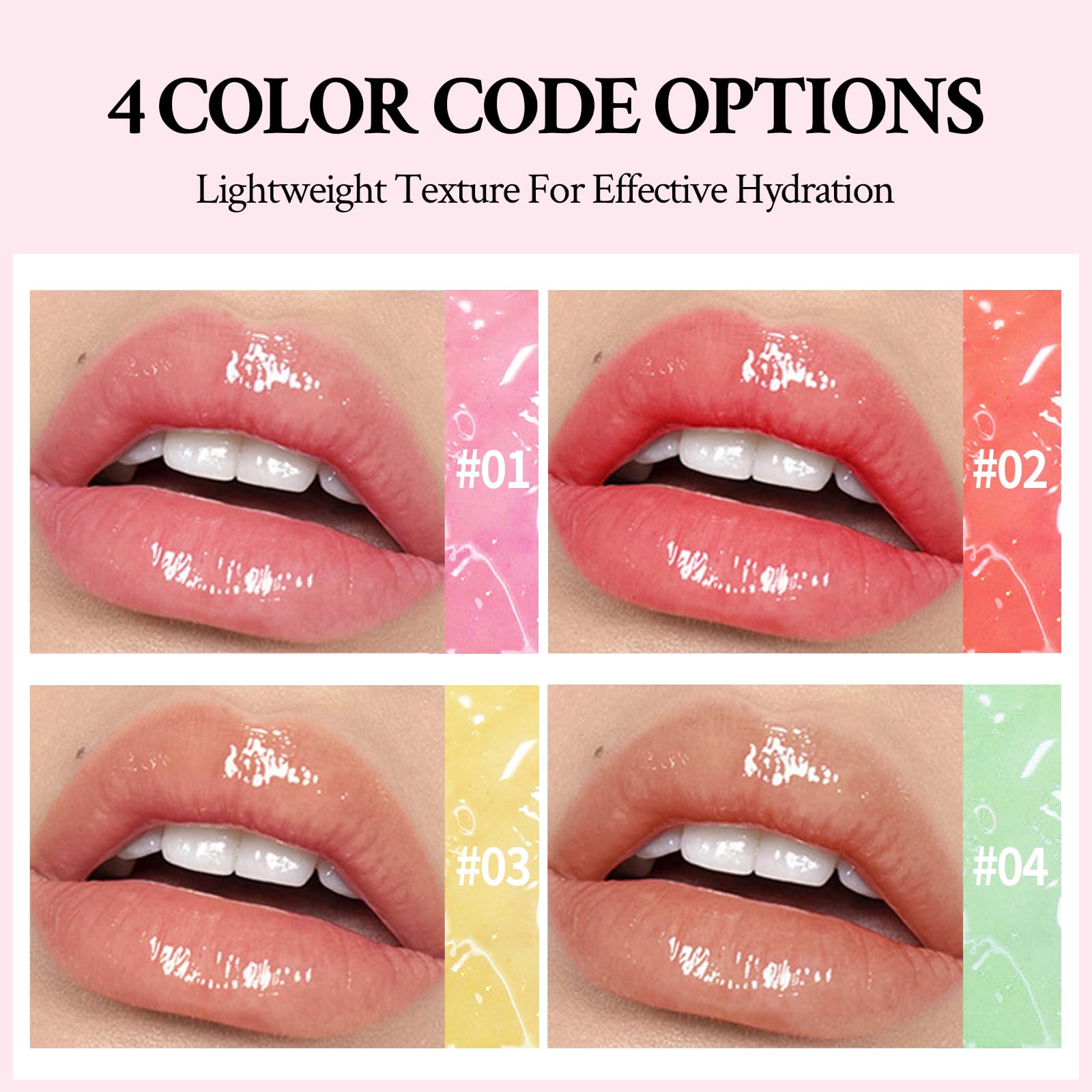 Hosaily 4 Pcs Crystal Jelly Lip Oil, Fruit Flavoured Hydrating Honey Lip Glow Oil Lip Care, Moisturizing Long Lasting Clear Lip
