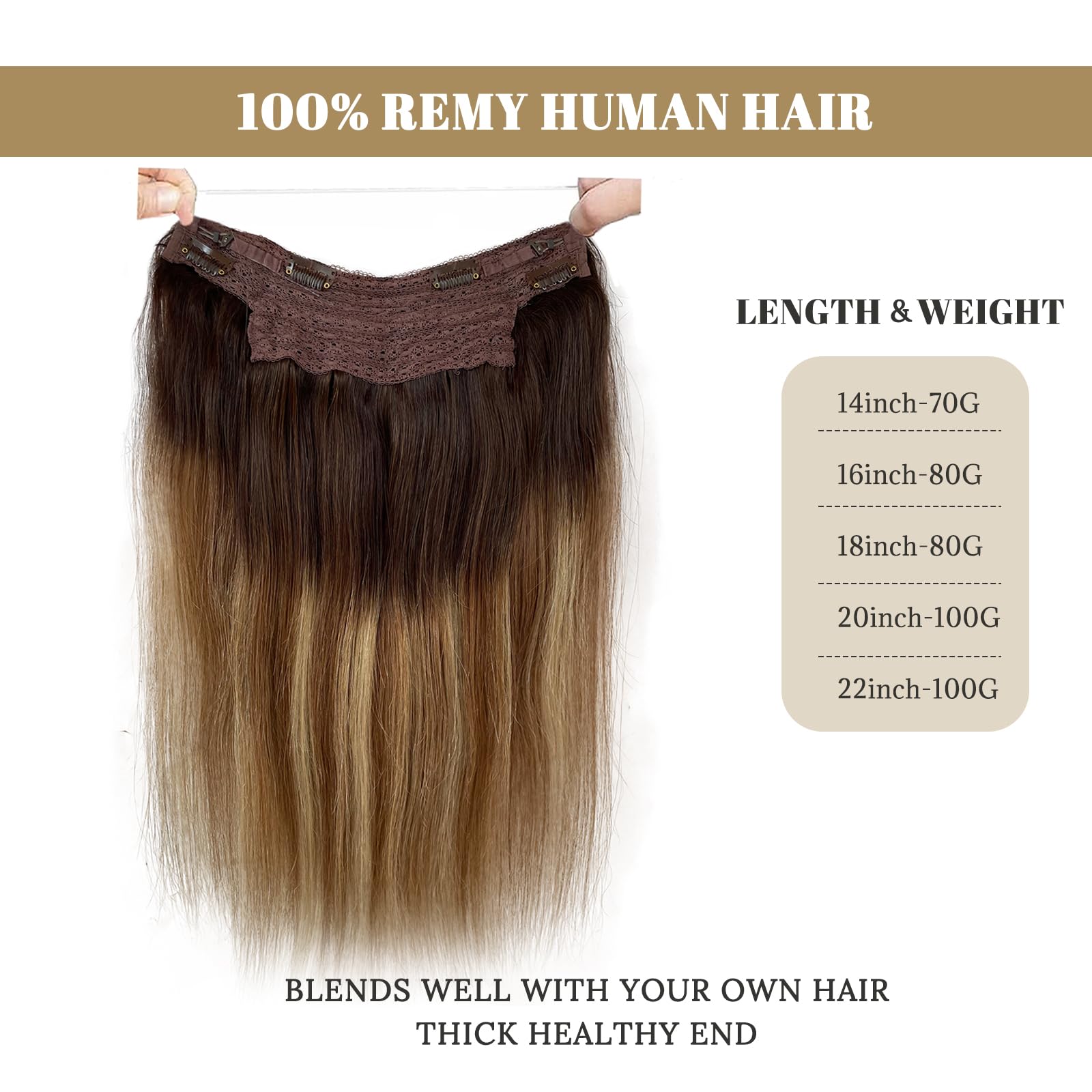 Halos Human Hair Extensions Balayage Dark Brown Mix Caramel Blonde Ombre Fish Line Hair Extensions Secret Wire Hair Extensions W