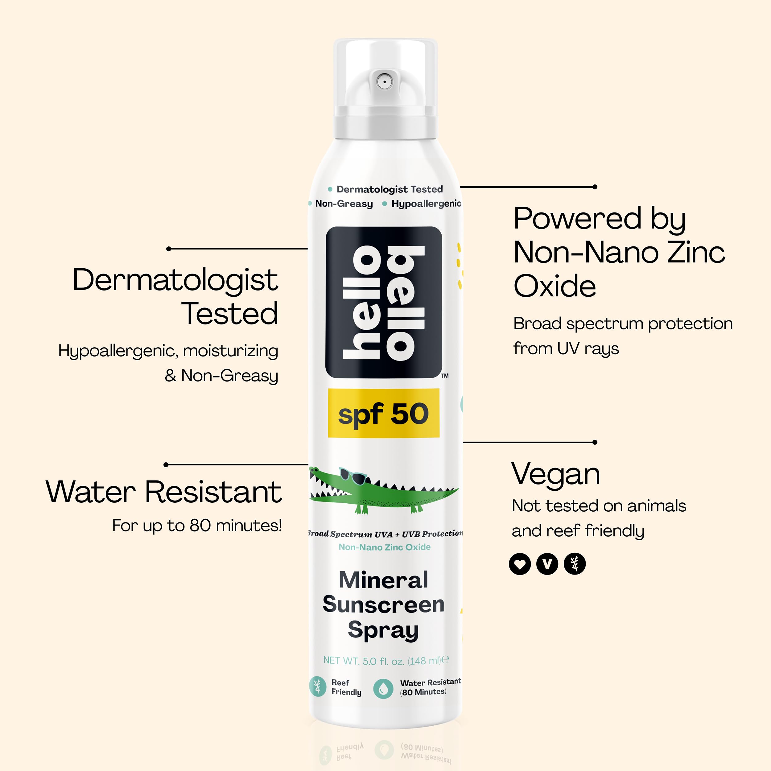 Hello Bello Spf 50 Kids Mineral Sunscreen Spray - Hypoallergenic Broad Spectrum Uva + Uvb Protection - Reef Friendly & Water Res