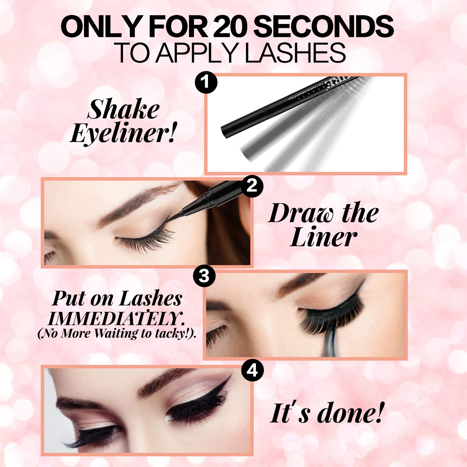 Jimire 2-In-1 Eyeliner Instead Of Glue, Magic Eyeliner | Extra Strong Hold For False Eyelashes | No Magnet & No Glue Needed | On