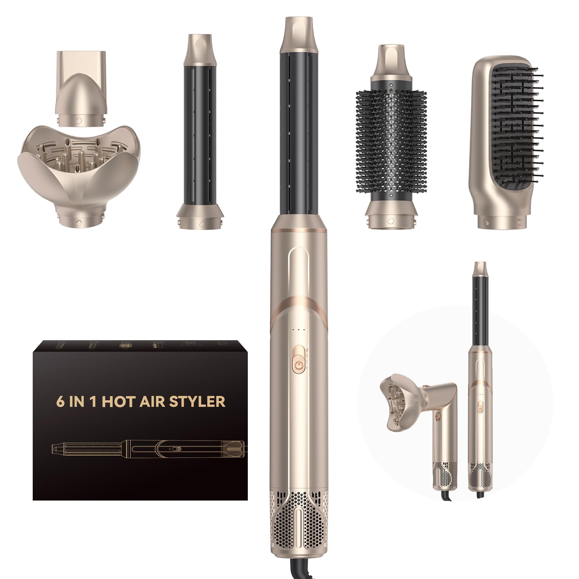 OKWRAP 6in1 Foldable Air Styler with Diffuser & AutoWrap Curlers