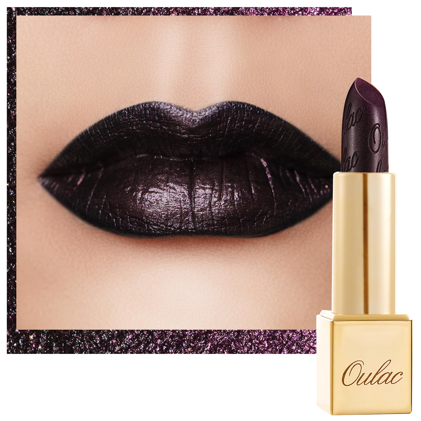 Oulac Metallic Black Lipstick for Women, High Impact Lipcolor with Moisturizing Creamy Formula, Vegan & Cruelty-Free, Full-Cover