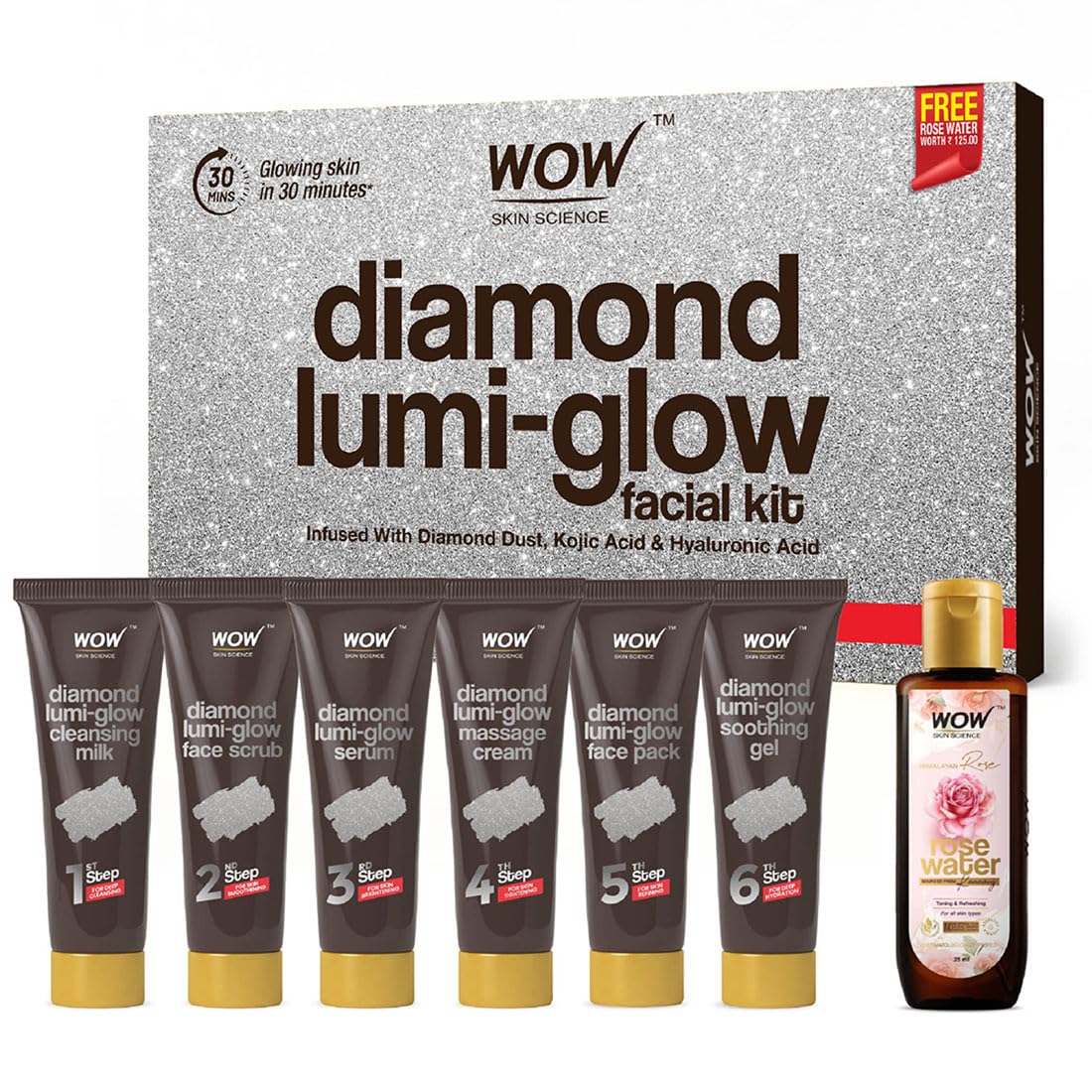 Wow Skin Science Diamond Facial Kit For Polished Skin | Made With Activated Naturals | Salon Like Facial At Home | For Radiant S