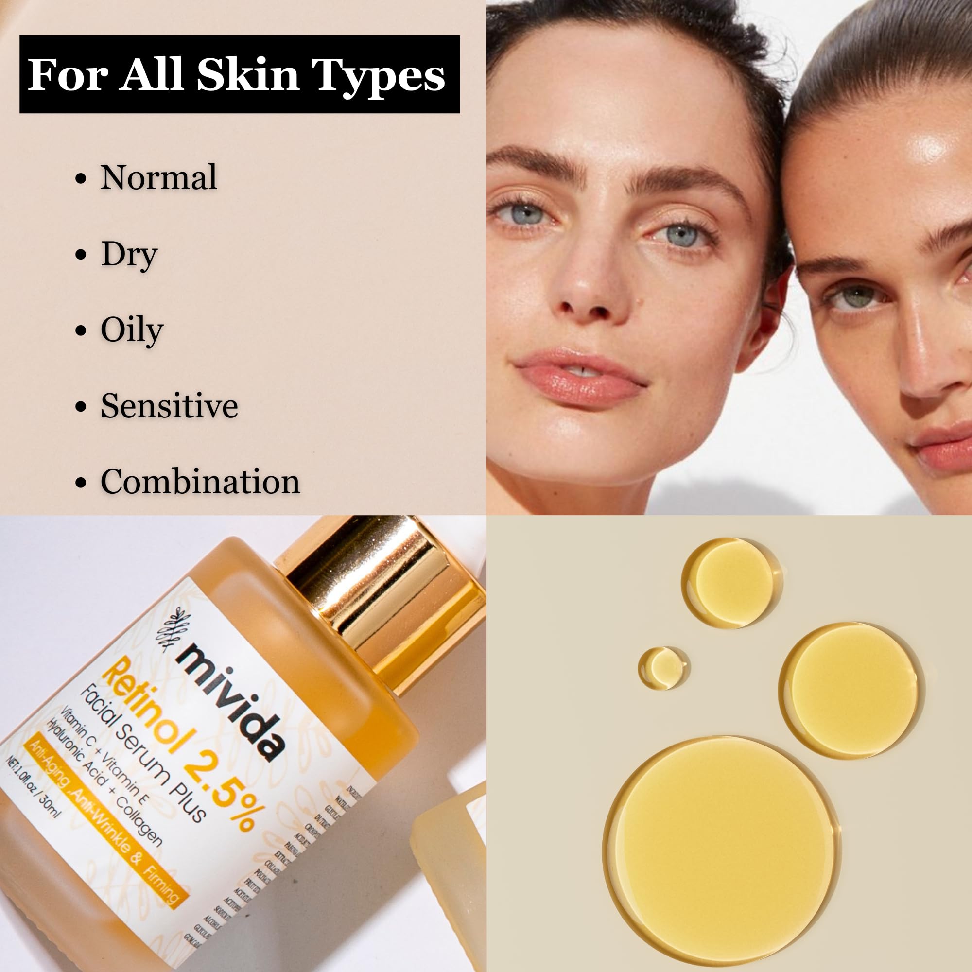 Retinol Serum for Face 2.5% Resurfacing Serum With Hyaluronic Acid, Vit C, E | Serum for Anti Aging, Anti Wrinkles Serm, Dark Sp