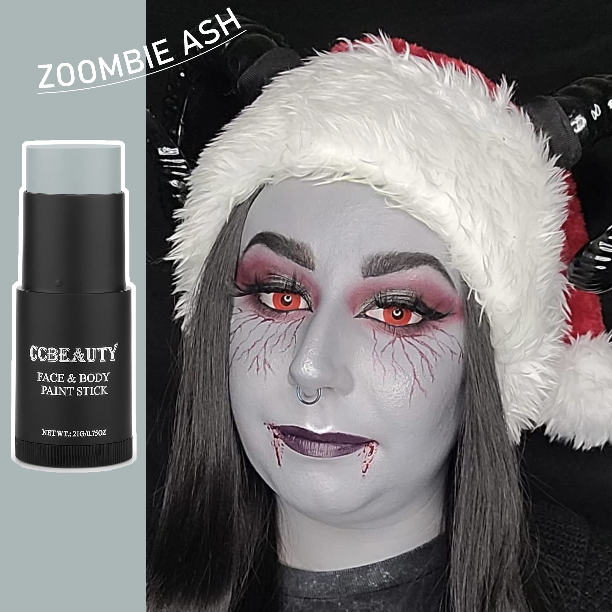 Ccbeauty Light Grey Face Body Paint Stick, Grease Gray Face Paints, Cream Grayscale Foundation Makeup, Waterproof Hypoallergenic