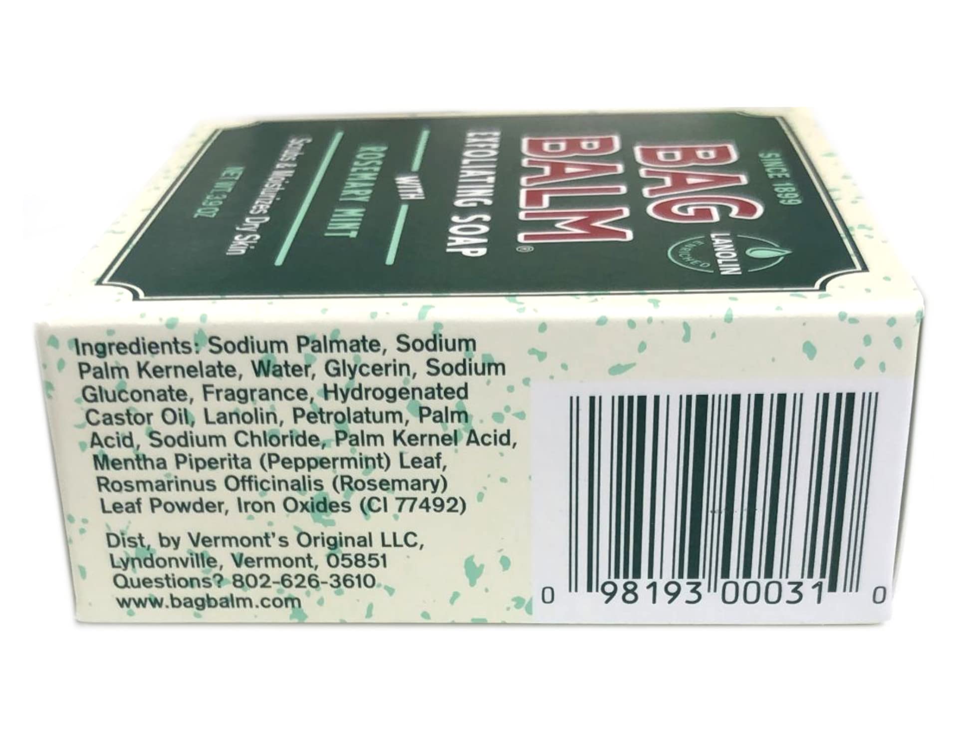 Bag Balm Vermont 'S Original Mega Moisturizing Soap, Lanolin Enriched Rosemary Mint Scented Moisturizing Soap, Great For Daily U