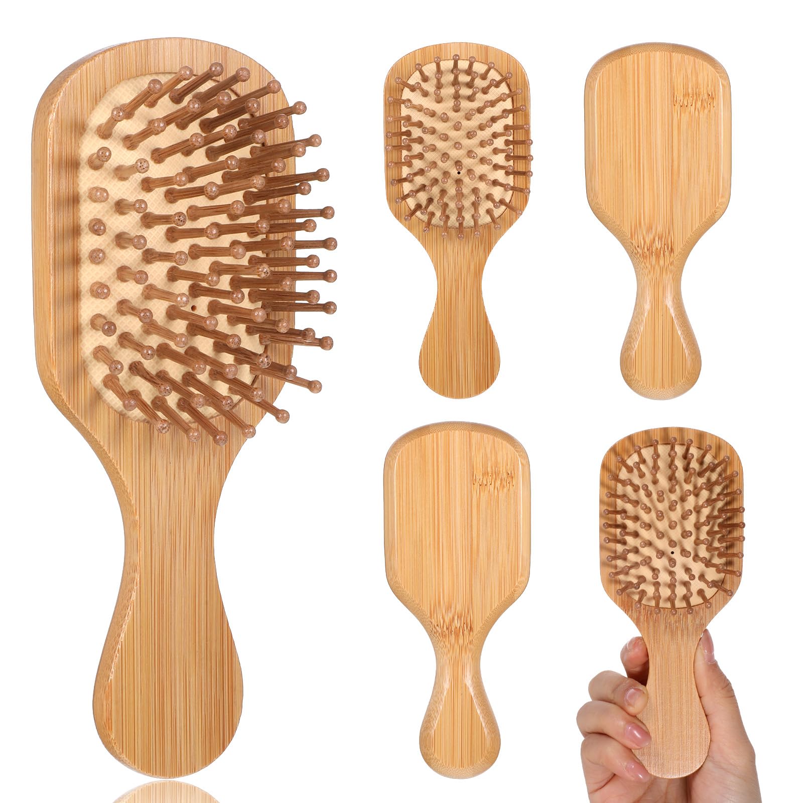 4 PCS Bamboo Mini Brush for Hair Portable Square Wood Hair Brush