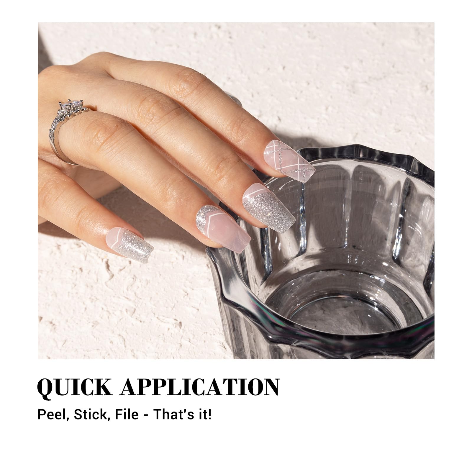 MelodySusie Qcoat Fully Cured Gel Nail Strips, Space French, UV Free Nail Polish Strips, Salon Quality, Long Lasting Gel Nail St