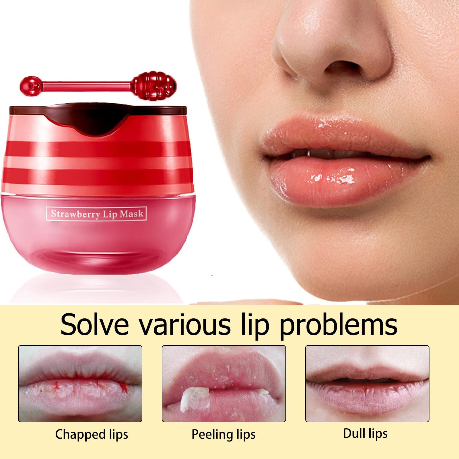 4 Pcs Lip Balm Honey Pot, Honey & Strawberry Moisturizing Lip Mask Reduces Lip Lines, Prevention Dry And Cracked Lip Scrubs Exfo