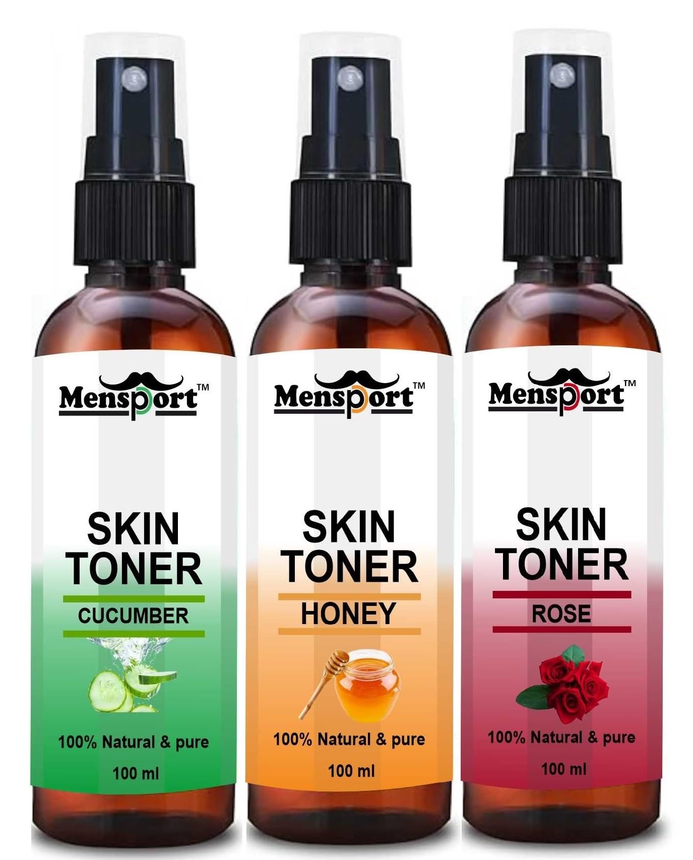 Mensport Cucumber, Honey & Rose Petal Face Mist Skin Toner For Face | Pure & Natural Face Toner For Men & Women Pack Of 3 Of 100