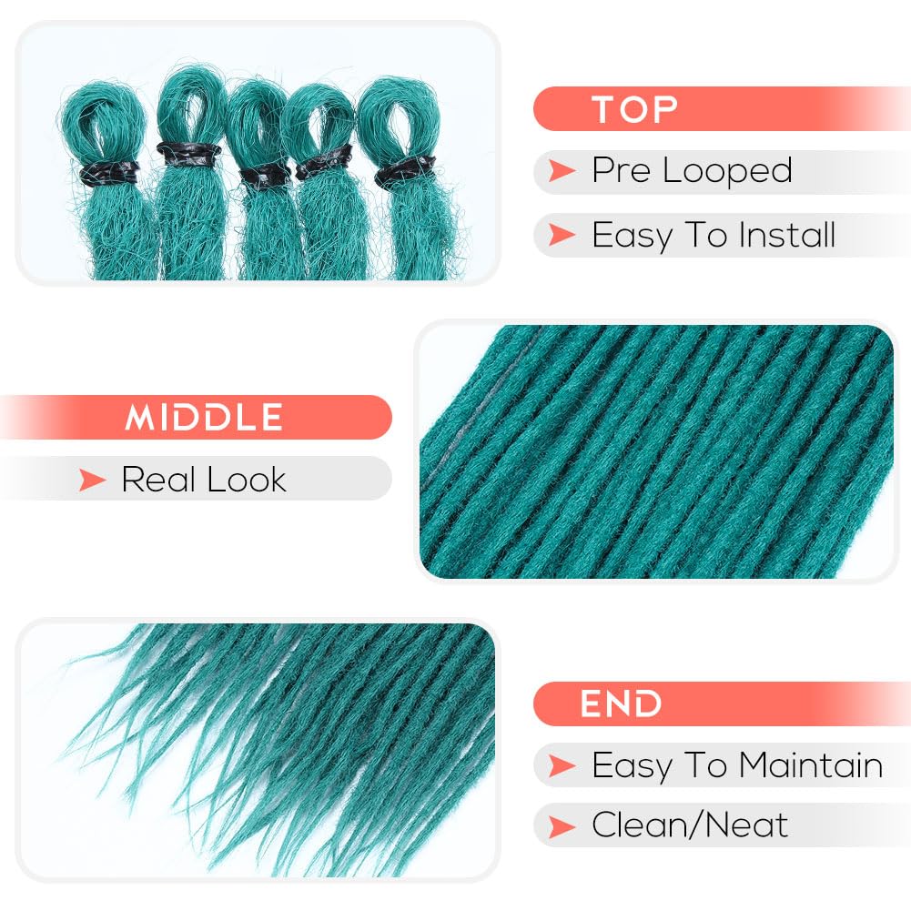 Kraler 24 inch 40 Strands Thick Dreadlock Extensions, SE Teal Green Crochet Dreadls Extensions of Synthetic Hair 1cm Width Hip H