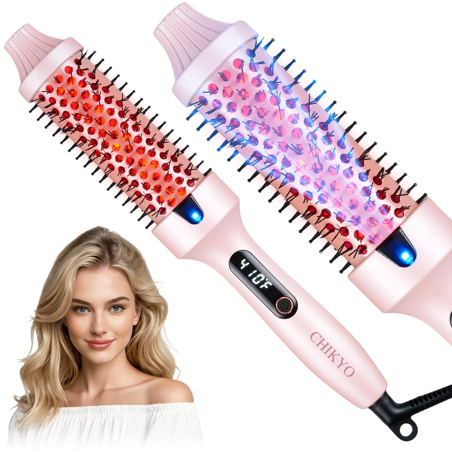 CHIKYO Upgraded Infrared Thermal Brush, 1.5 Inch Heated Round Brush, Negative Ion Curly Hair Brush, Curling Iron with Dual Volta