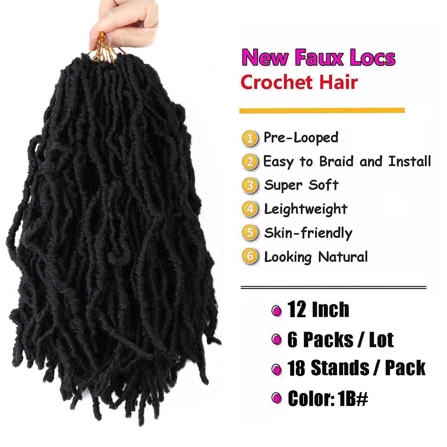 Layashow Short Soft Locs Crochet Hair Pre Looped 6 Packs 12 Inch Faux Locs Crochet Braids Goddess Curl Wavy Locs Crochet Hair fo