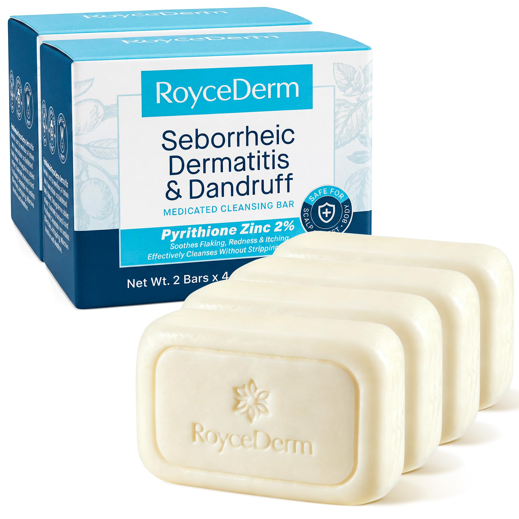 Roycederm Seborrheic Dermatitis & AntiDandruff Medicated Bar Soap  2% Pyrithione Zinc ZnP Soap Bar, Helps Relieve Itching, Red