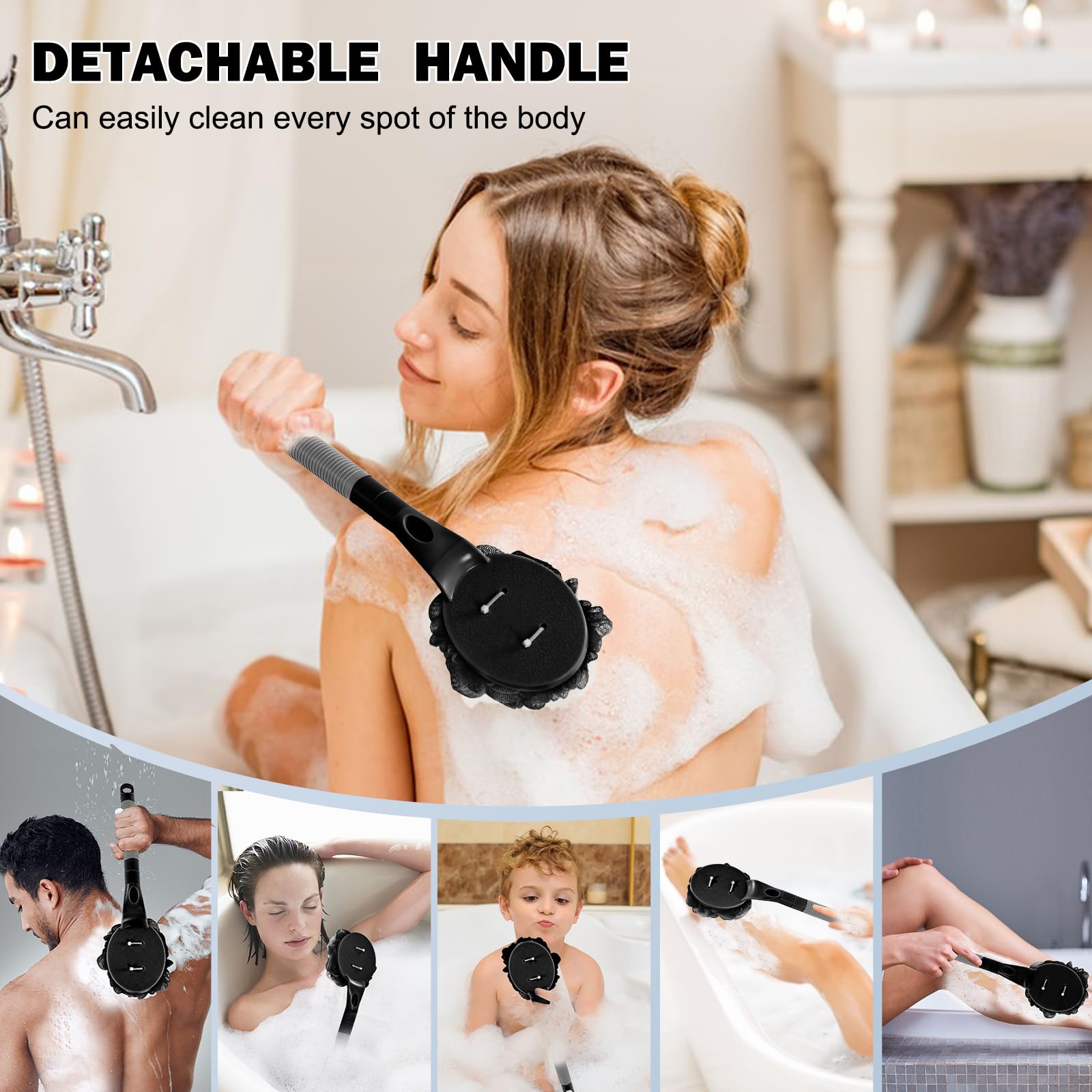 Loofah With Handle, 21.7    Detachable Loofah Back Scrubber, Back Loofah, Exfoliation And Improved Skin Health, Shower Loofah Fo