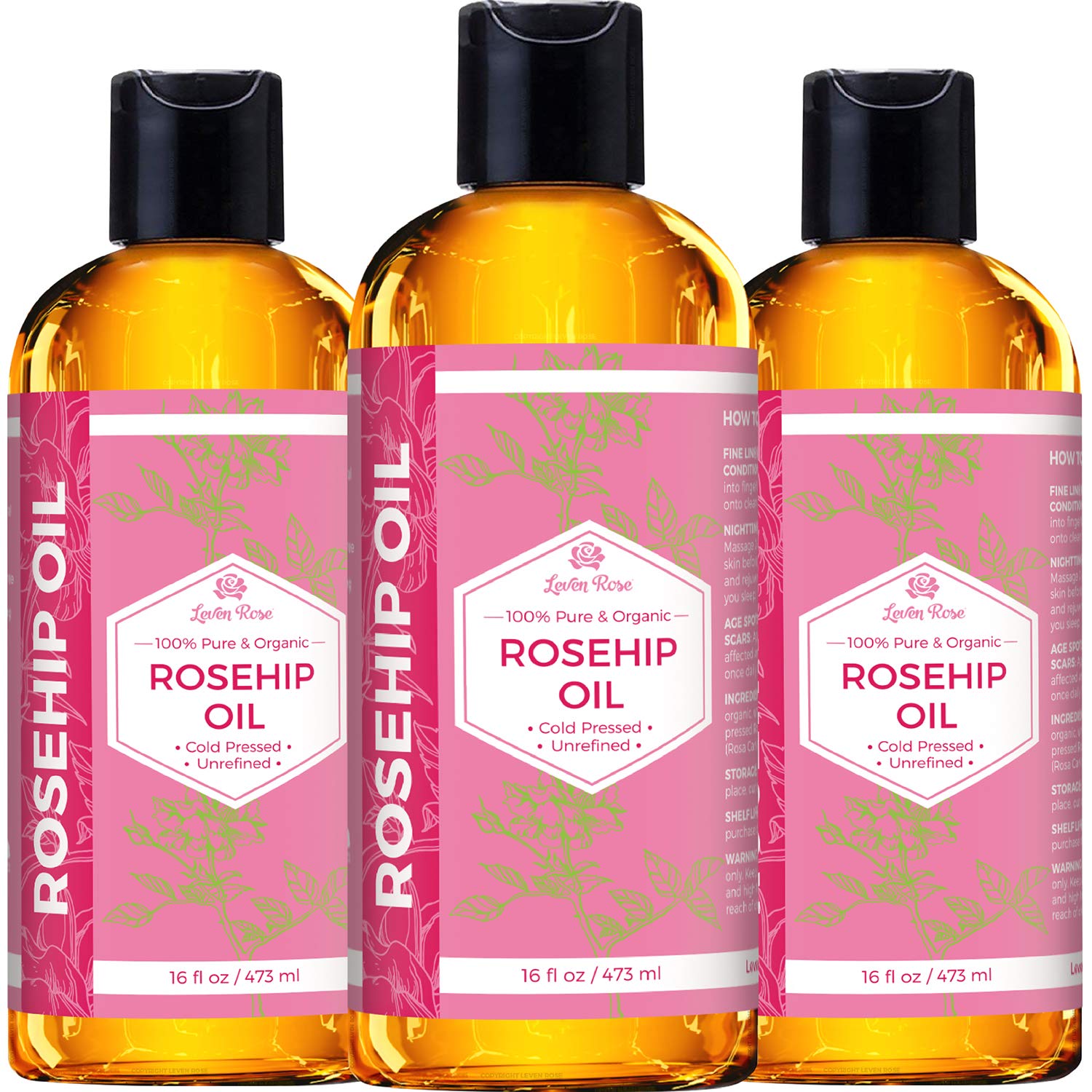 Leven Rose Rosehip Seed Oil For Face 16 Oz - Pure Rosehip Oil For Face - Unrefined Cold Pressed Rosehip Oil For Body - Nighttime