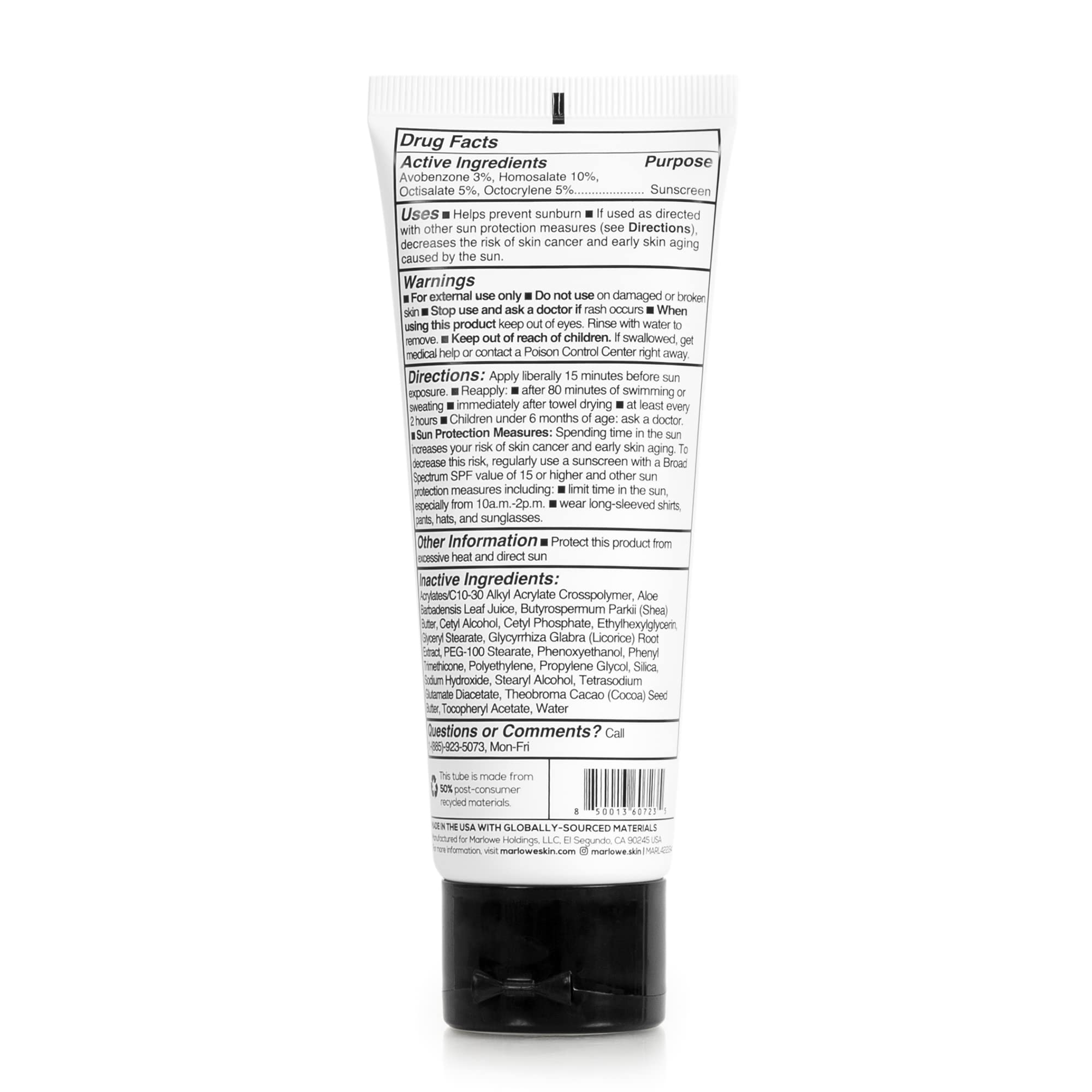 Marlowe. No. 128 Men'S Facial Lotion With Sunscreen Spf 50, 3.4 Oz, Oil-Free, Lightweight Daily Face Moisturizer For Men, Includ