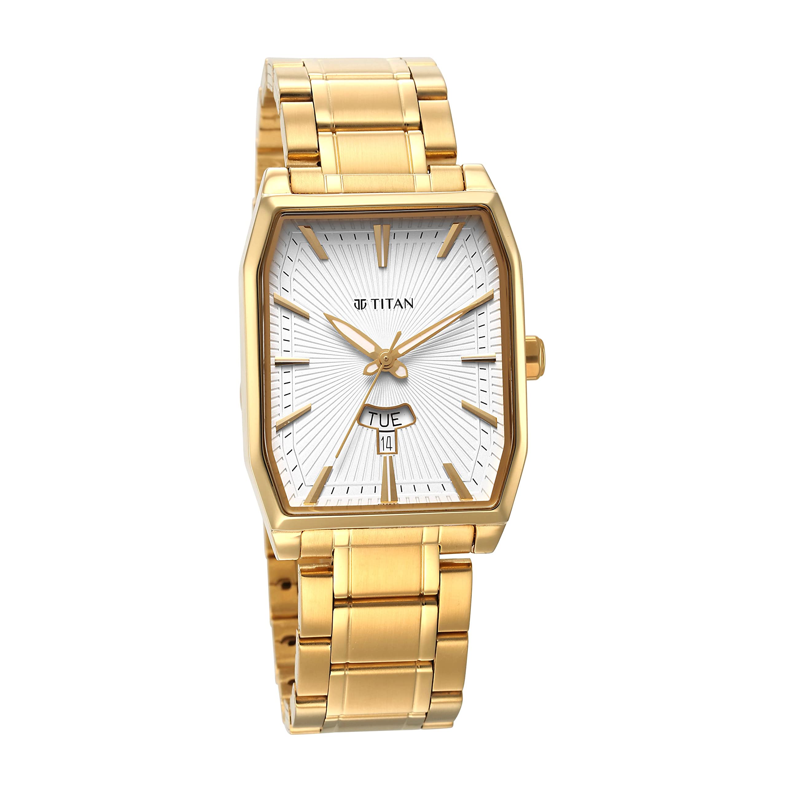 Titan Regalia Analog With Day And Date Opulent White Dial Watch For Men-Ns1876Ym02, Yellow Plating, Free Size, Classic