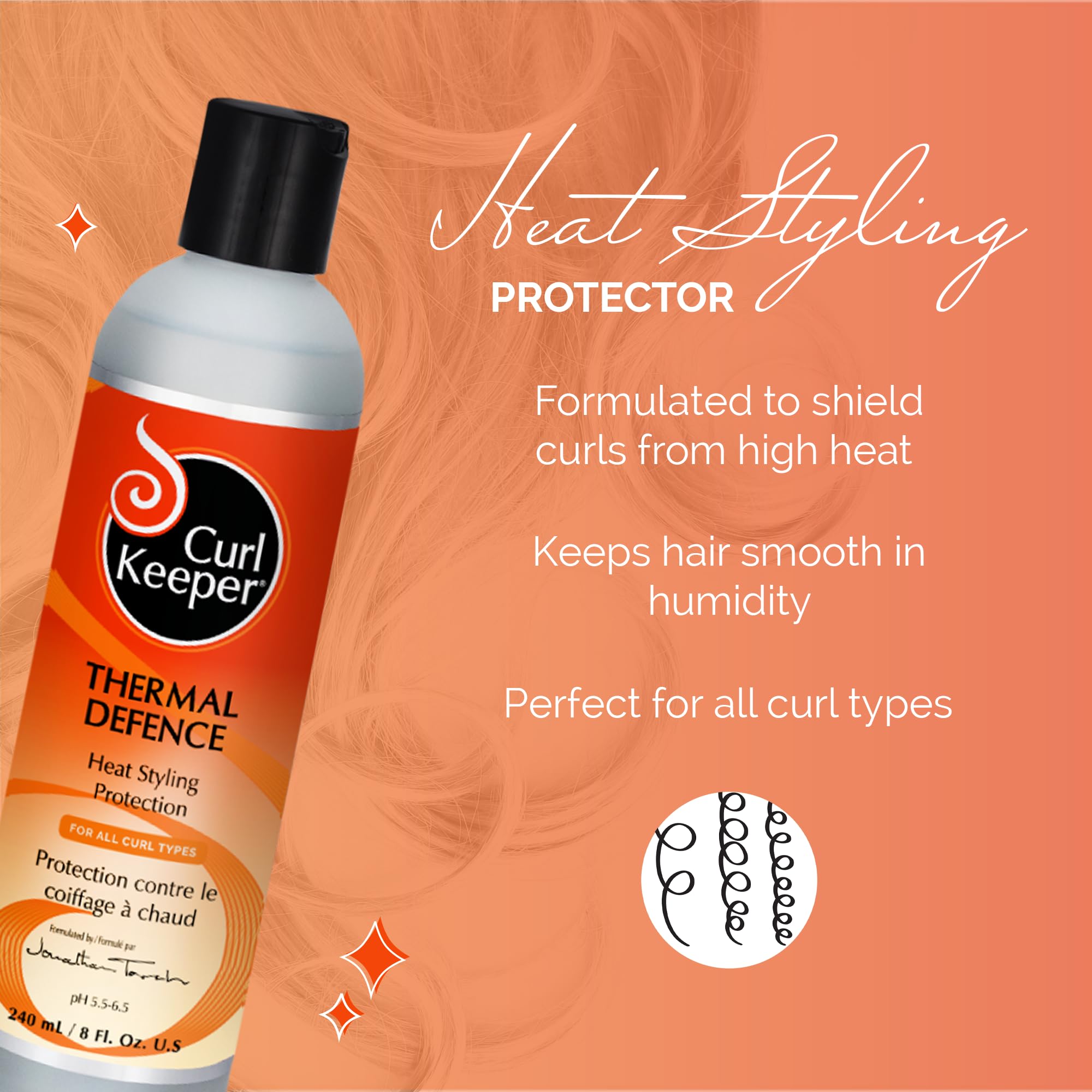 Curl Keeper Heat Protectant for Hair, Thermal Defence Heat Styling Protection (8 Fl Oz) - Curly Hair Heat Protectant From Flat I